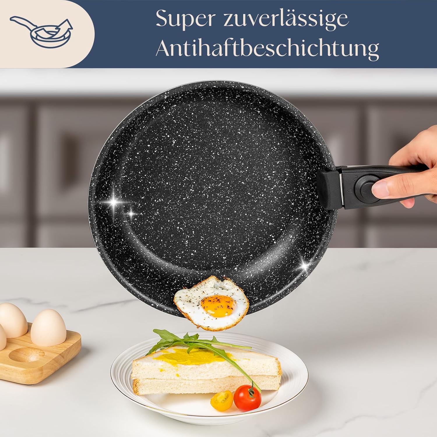 Detalle 2 de Alajivo Topfset mit abnehmbarer Griff, 17-teiliges Pfannenset (Antihaft) für Induktion, grau