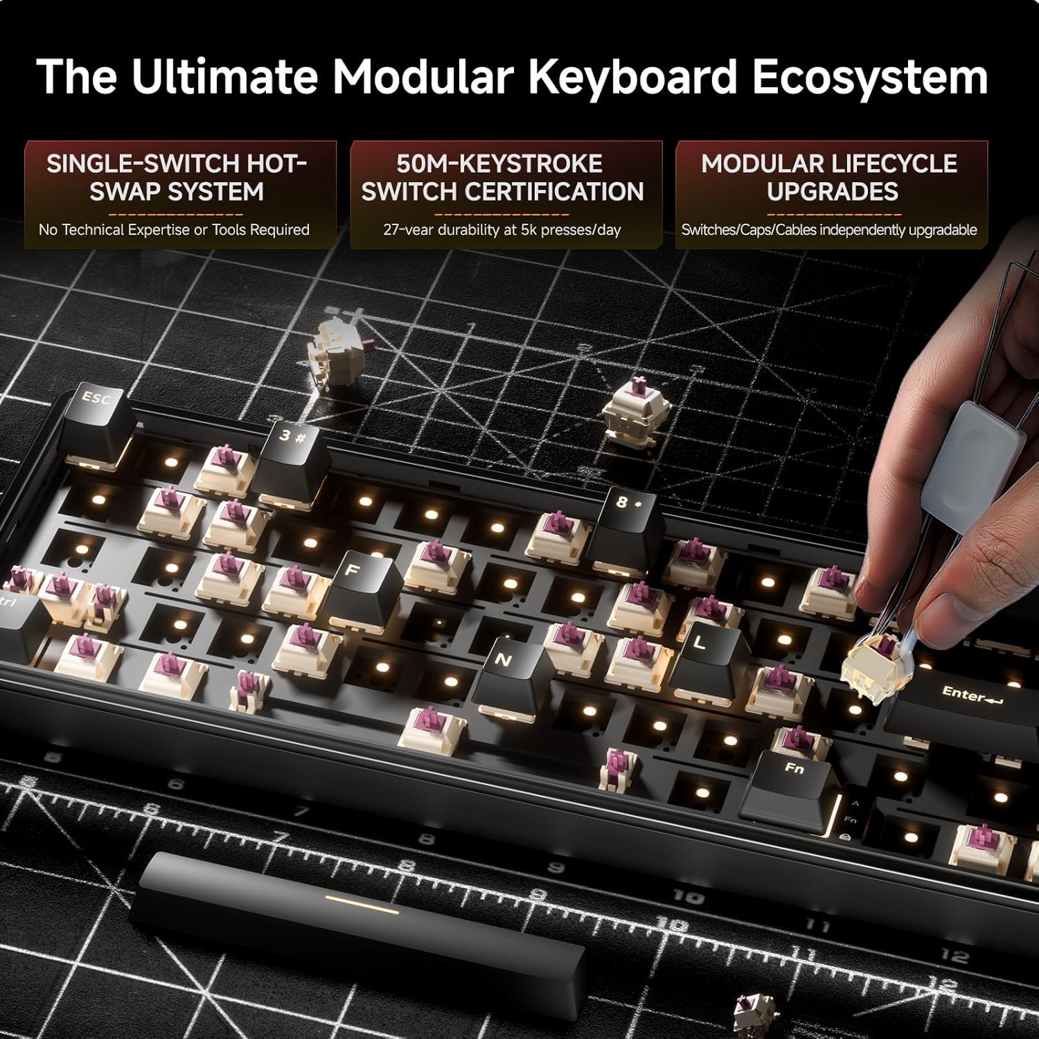 Thumbnail 3 de Dierya DK68E Tastiera Gaming 60% meccanica hot-swap gasket con manopola, RGB e layout QWERTY-US