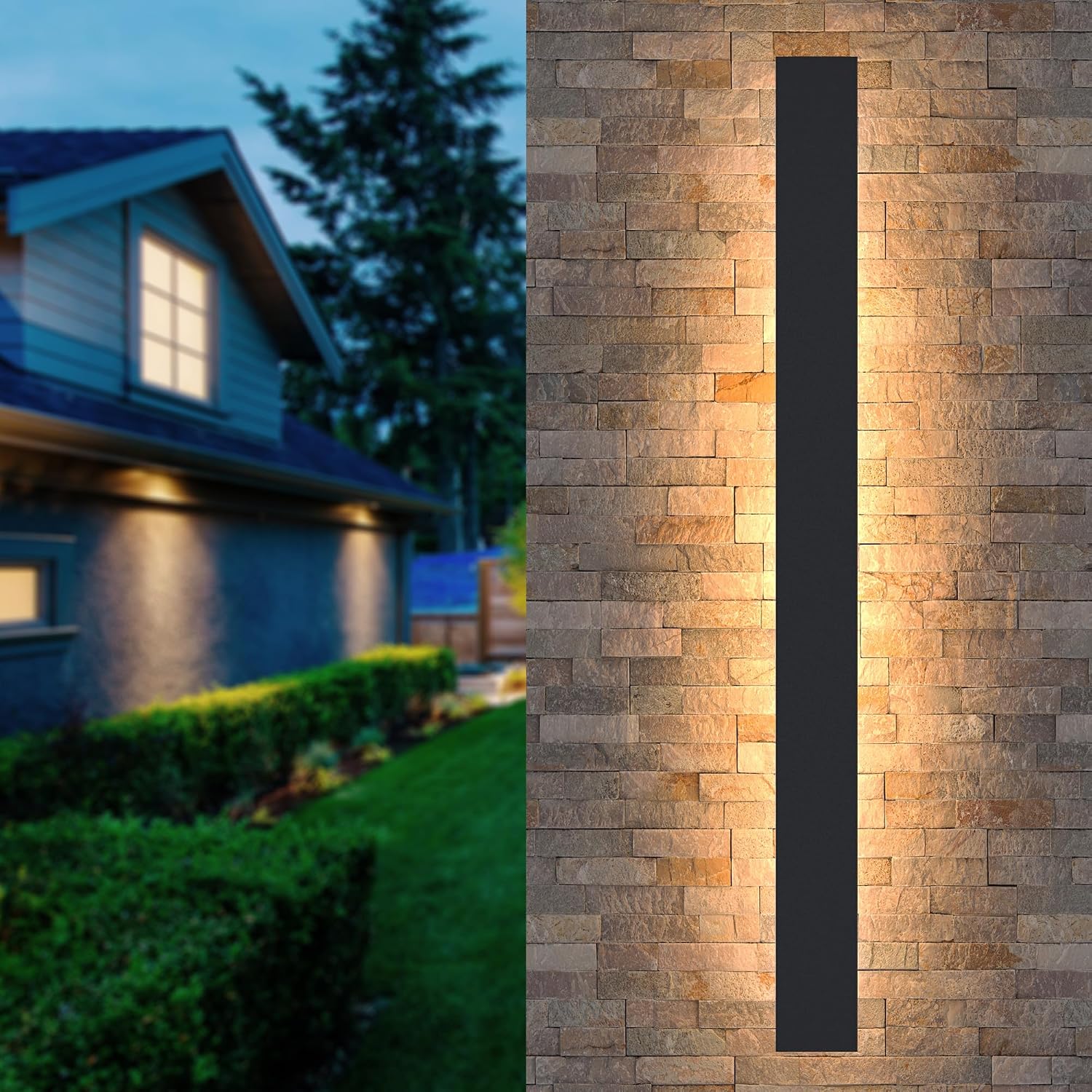 Detalle de AOEH Lange Wandleuchte „Villa“ schwarz, LED außen & innen, Aluminium/Acryl, IP65, 48 W, 150 cm