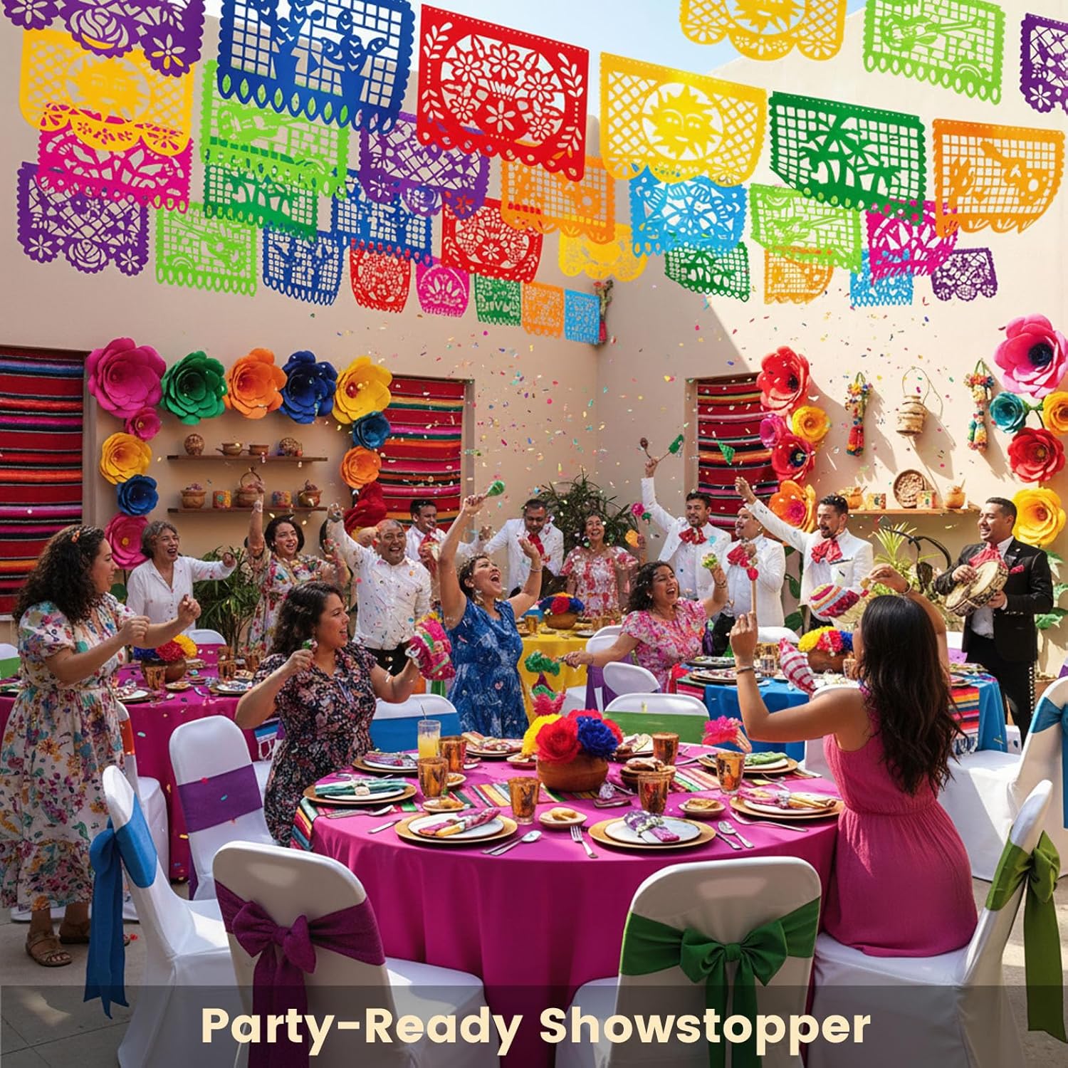 Detalle de DomeStar HR0159 Papel Picado Banner, 18 ft Plastic Fiesta Garland