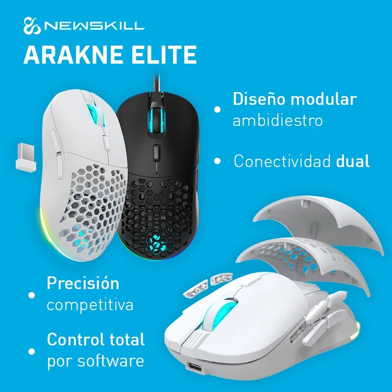 Detalle de Newskill Arakne Elite ratón gaming inalámbrico 16.000 DPI 🖱