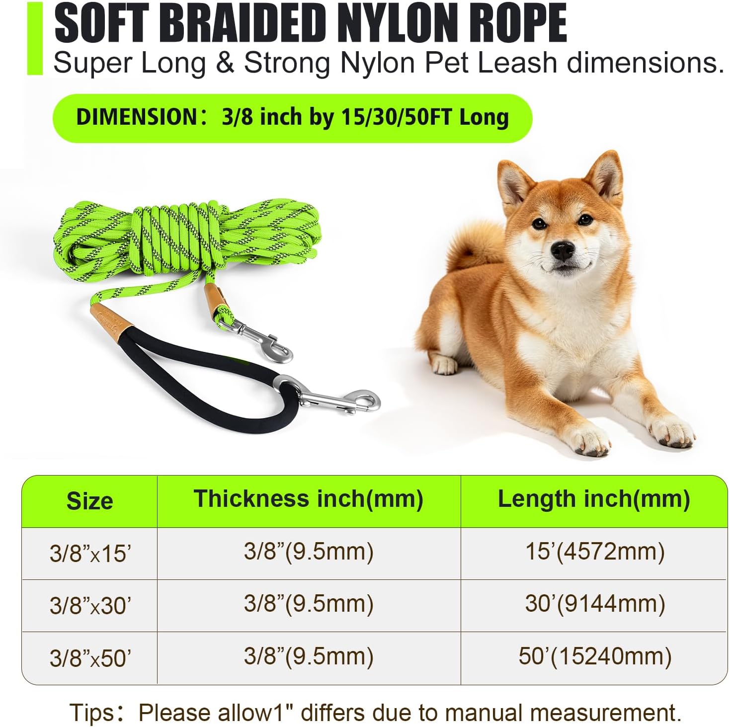 Detalle de Lynxking 15ft Dog Training Lead, 3/8-Inch Rope, Light Green