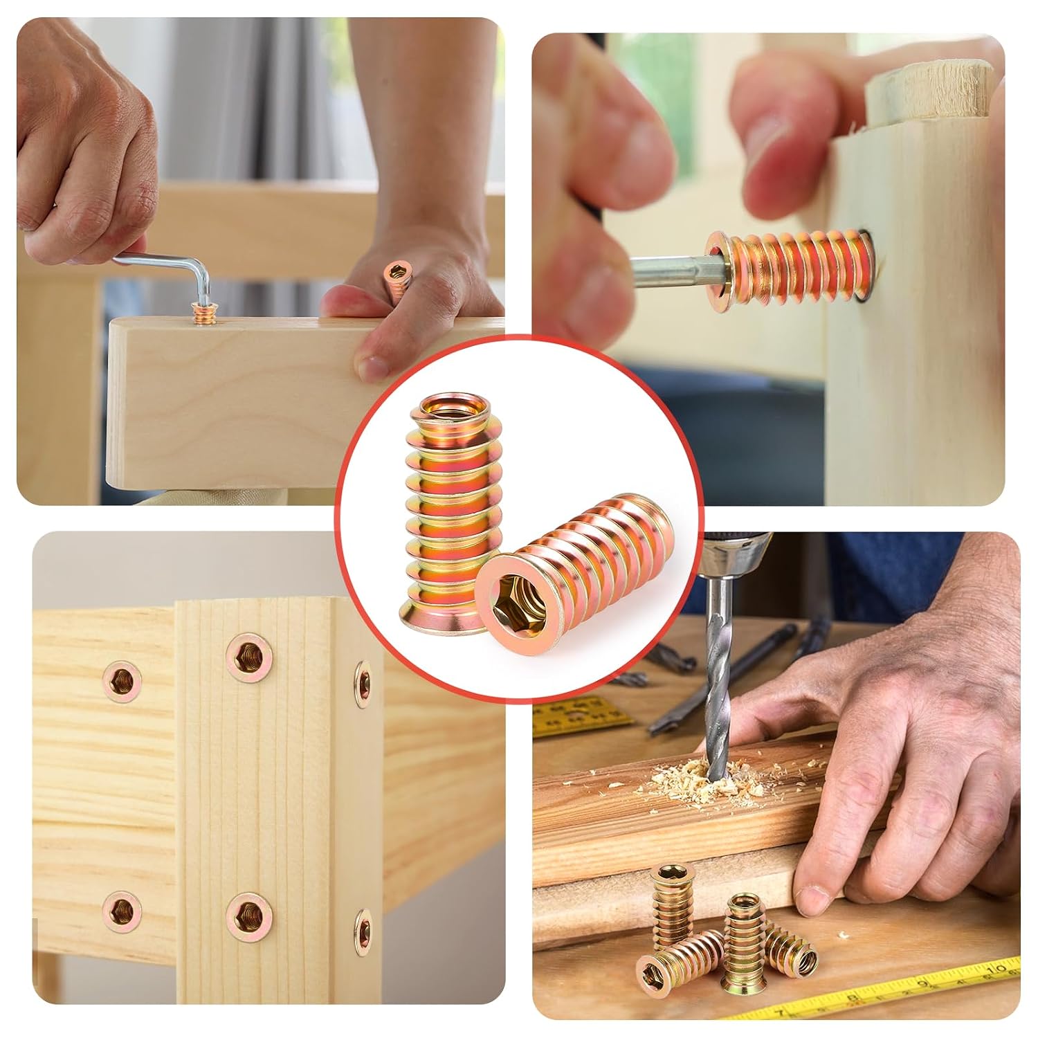 Thumbnail 6 de msymsyu M4 x 12 mm gänginsatser för trä, 25-pack i förzinkat kolstål