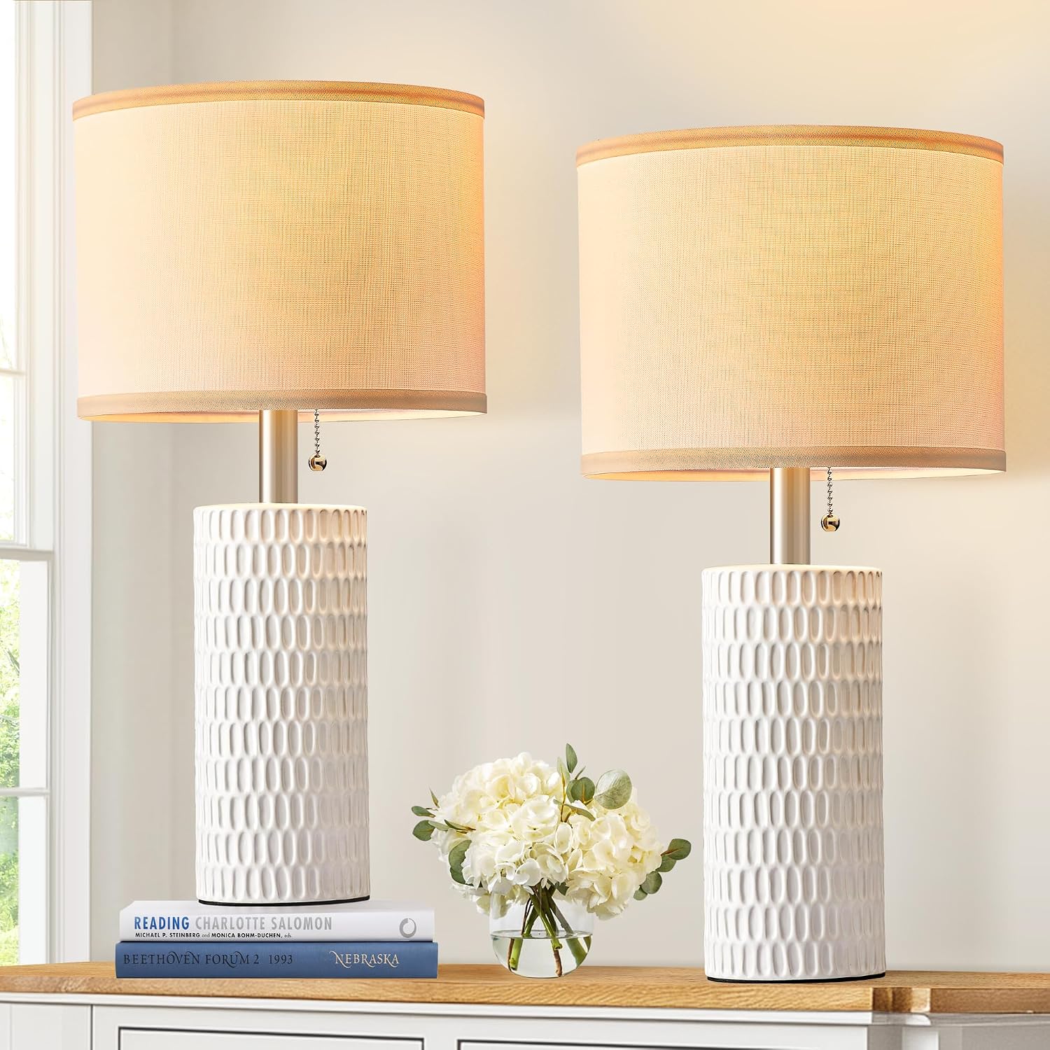 Reaketon 20" Small Ceramic Table Lamps (Set of 2) for Bedside, Night Stands & Home Office
