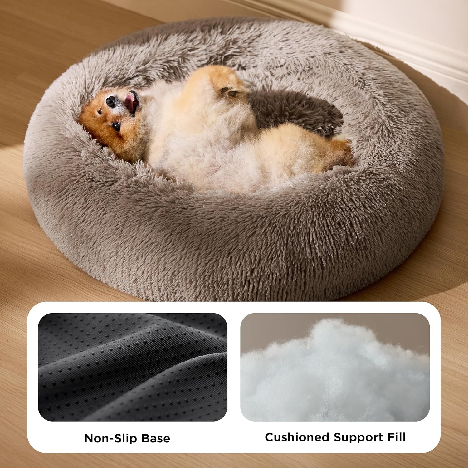 Thumbnail 2 de Bedsure Plush Round Cat Bed (60x60x14cm) – Washable Large Calming Pet Bed, Camel