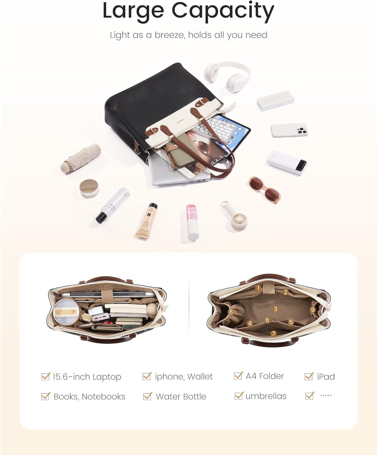 Detalle de LOVEVOOK Handtasche Damen – Mittelgroße Shopper mit Laptopfach bis 15,6