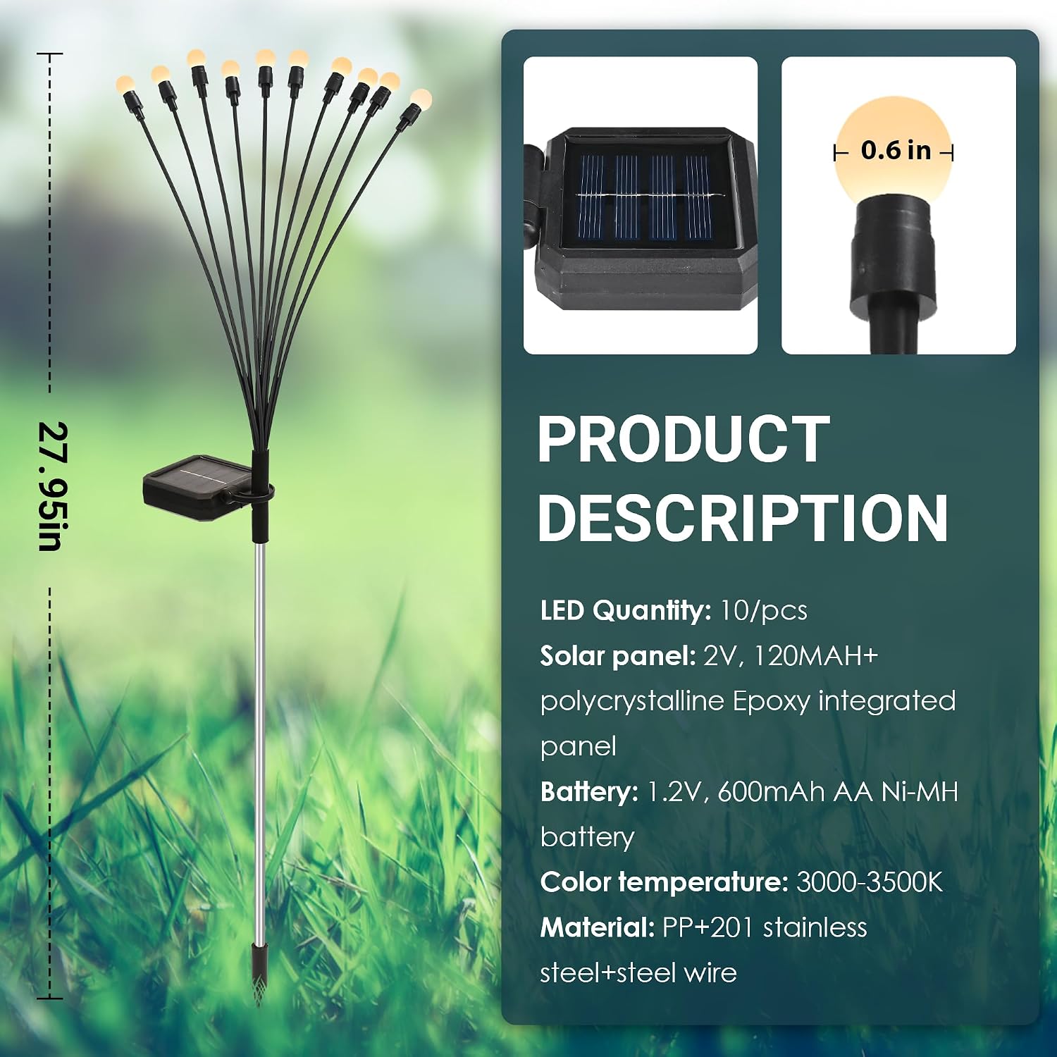 Detalle 1 de PATIOPIA Solar Lights Outdoor Garden (8 Pack, 80 Warm White LEDs) – Waterproof firefly-style pathway lights