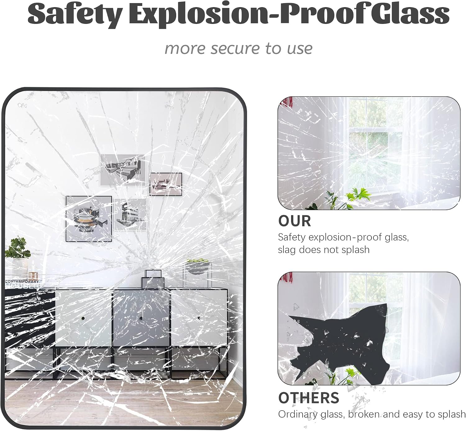 Thumbnail 6 de COFENY 24 x 36 in Black Framed Bathroom Mirror, Rounded Corners