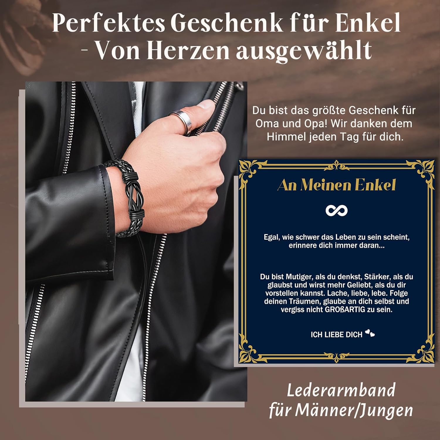 Thumbnail 2 de YIBONIKA Lederarmband für Herren/Junge als Geschenk – „Love & Forever“ mit Geschenkbox
