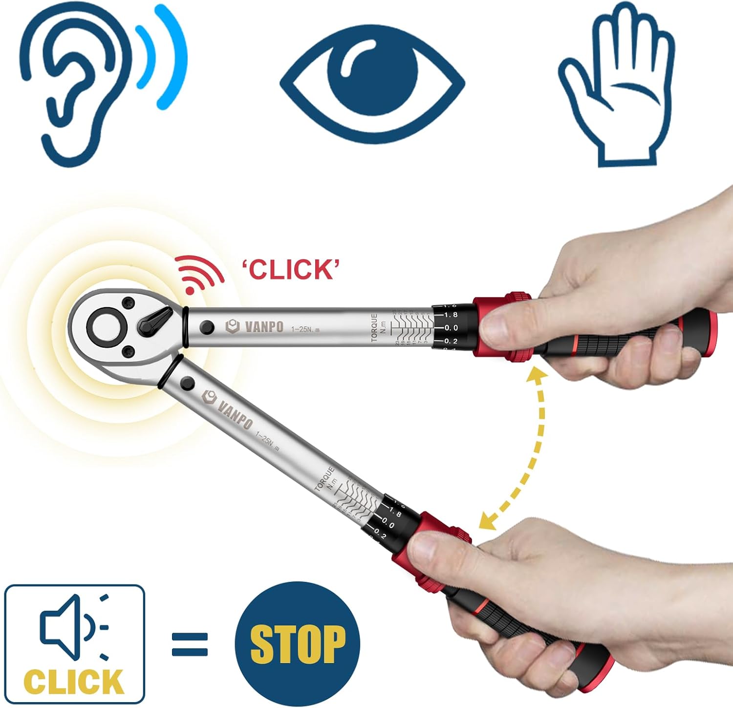 Thumbnail 6 de VANPO 32-Piece Bike Torque Wrench Set (1–25 Nm) with 1/4" Click Wrench & Bit Kit