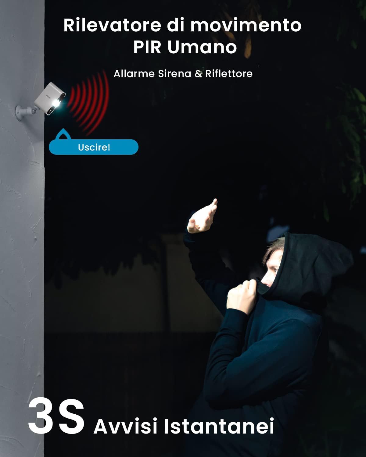 Thumbnail 4 de ieGeek 2K/3MP Telecamera WiFi esterna a batteria con faro integrato, PIR e audio bidirezionale