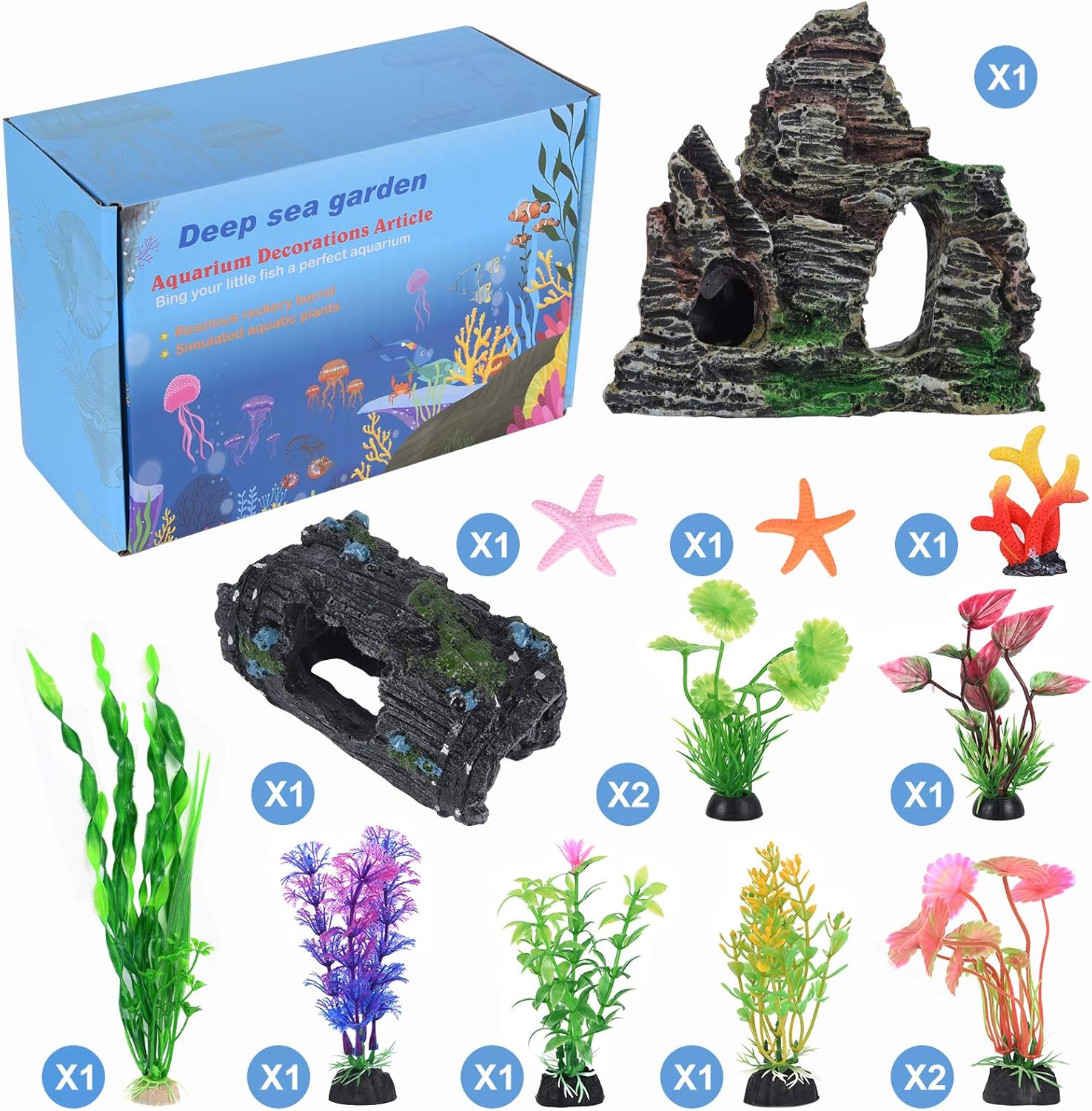Thumbnail 6 de QZQ artificial fish tank plant decorations set (6 pieces) for aquarium greenery