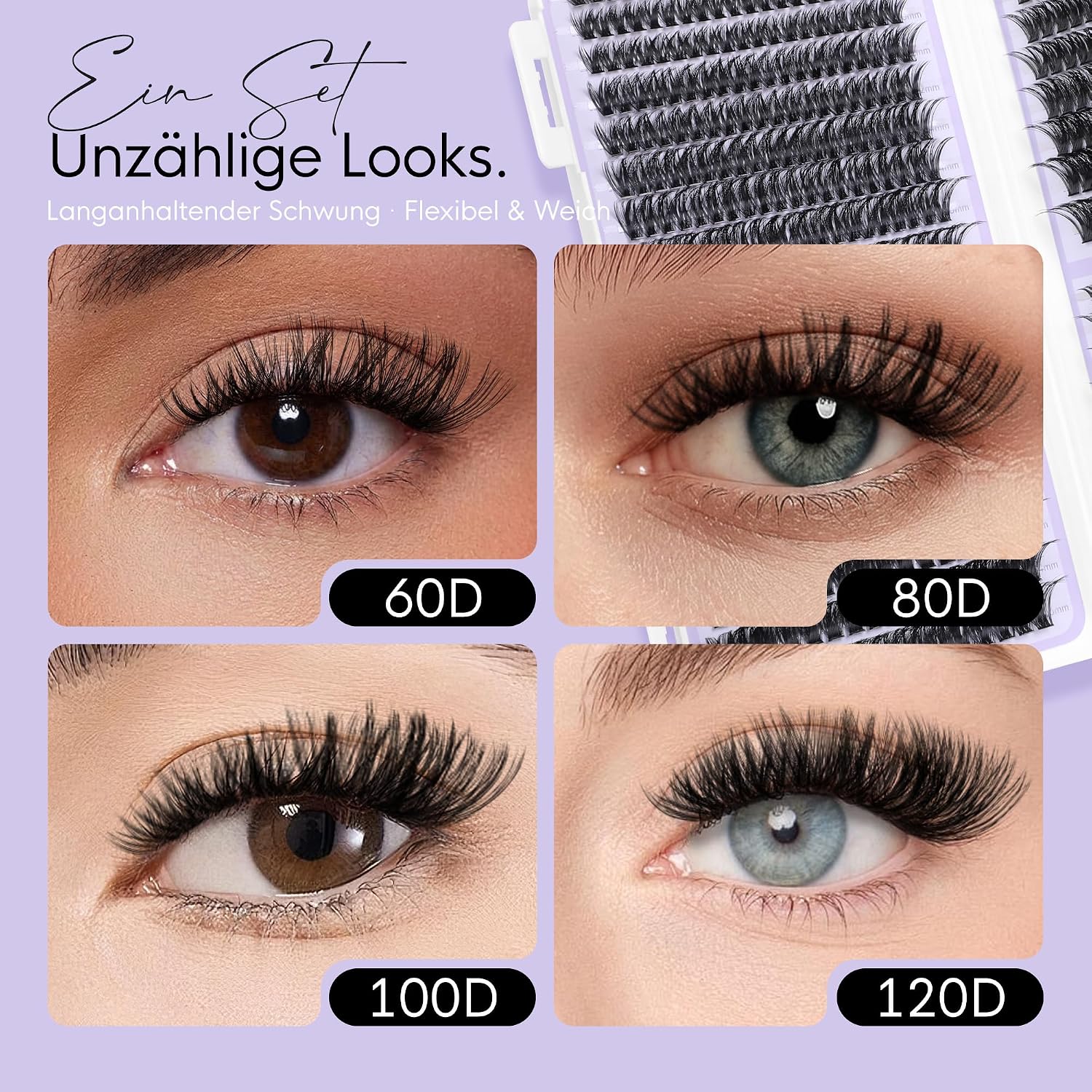 Thumbnail 4 de BEYELIAN Cluster-Wimpern-Set 608-teilig: 4 Styles (60D–120D) für DIY Lashes mit Kleber, Entferner und Pinzette