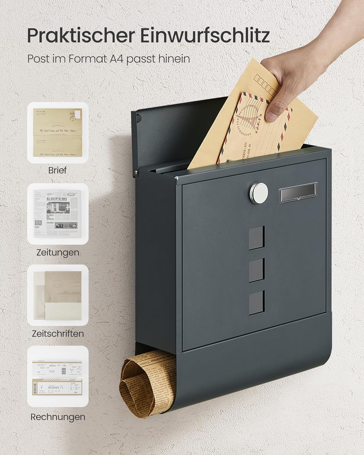 Detalle 2 de SONGMICS Wandbriefkasten GMB20AG für A4
