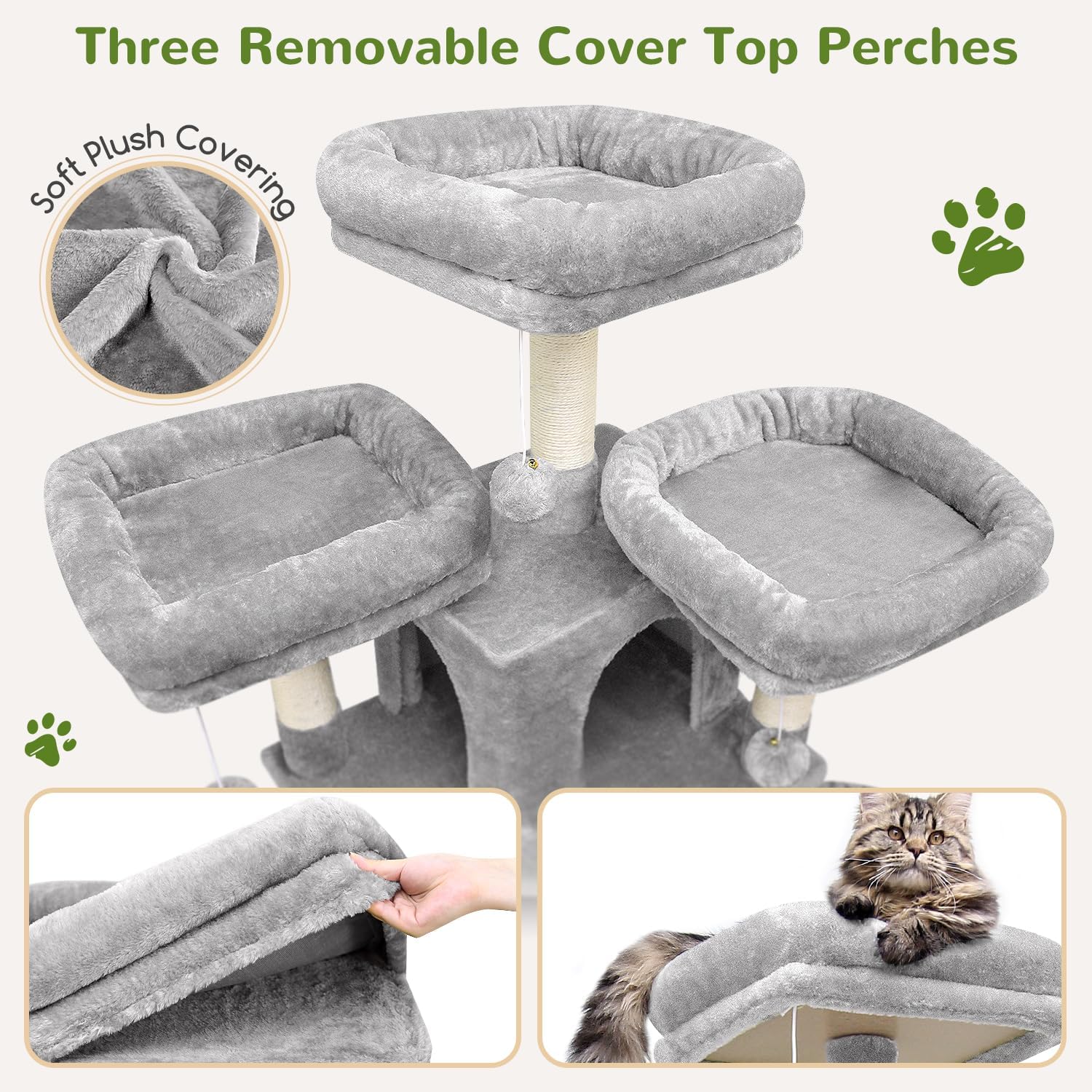 Detalle de Globlazer F80 XXL Cat Tower, Light Grey, with 3 Perches, 2 Condos and Sisal Posts