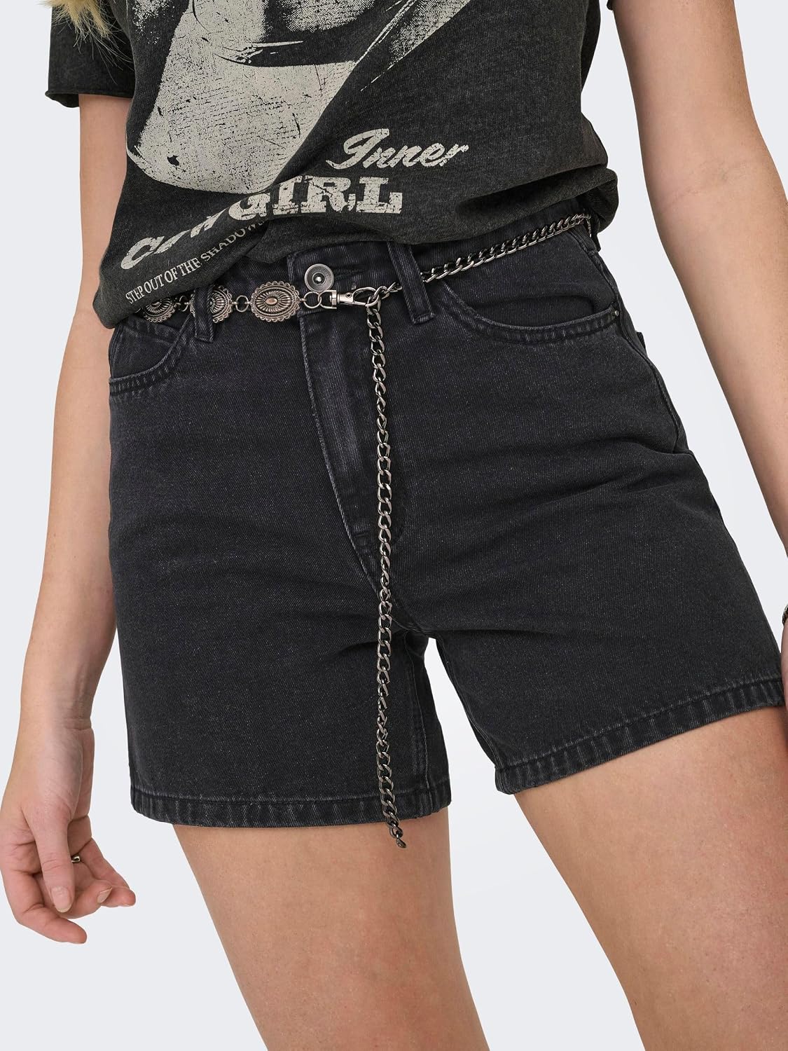 Detalle de ONLY ONLVEGA Hohe Taille Shorts – Damen-Shorts mit hoher Taille