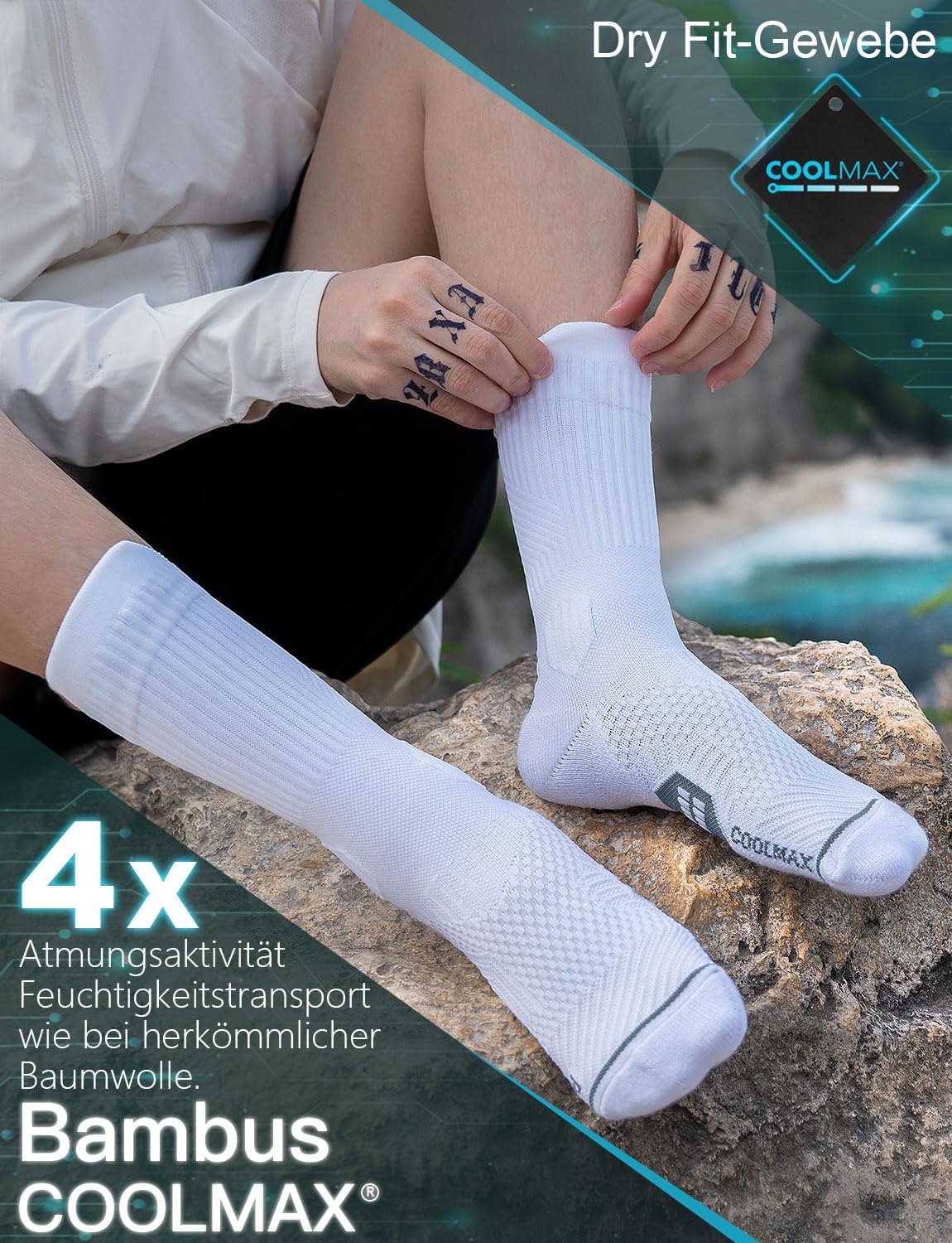 Thumbnail 2 de Juclise Laufsocken Kompression Wandern Bambus Coolmax – Anti-Blasen, 15–20 mmHg