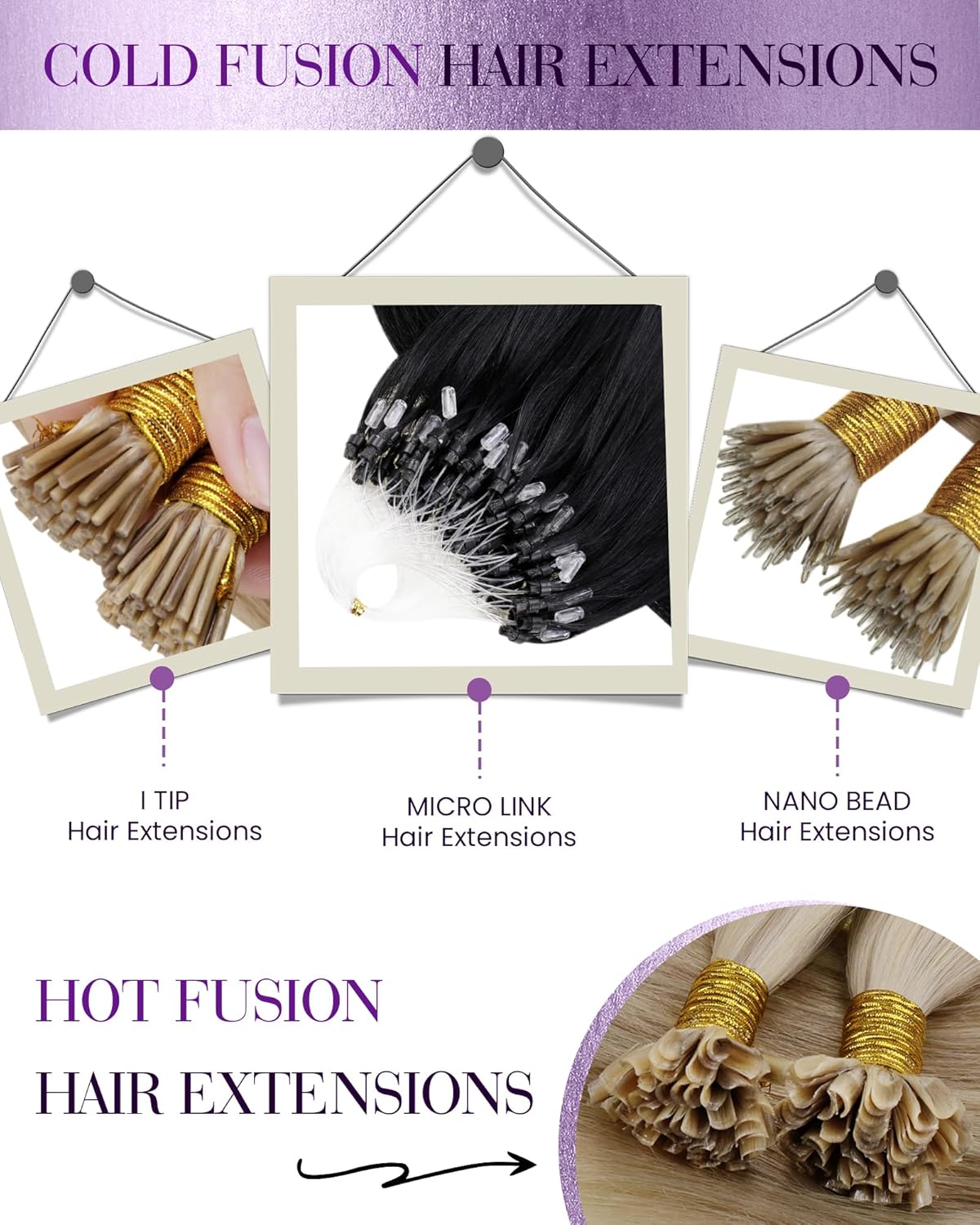 Thumbnail 6 de LaaVoo Microlink Hair Extensions: Human Hair Ombre Balayage with Micro Beads