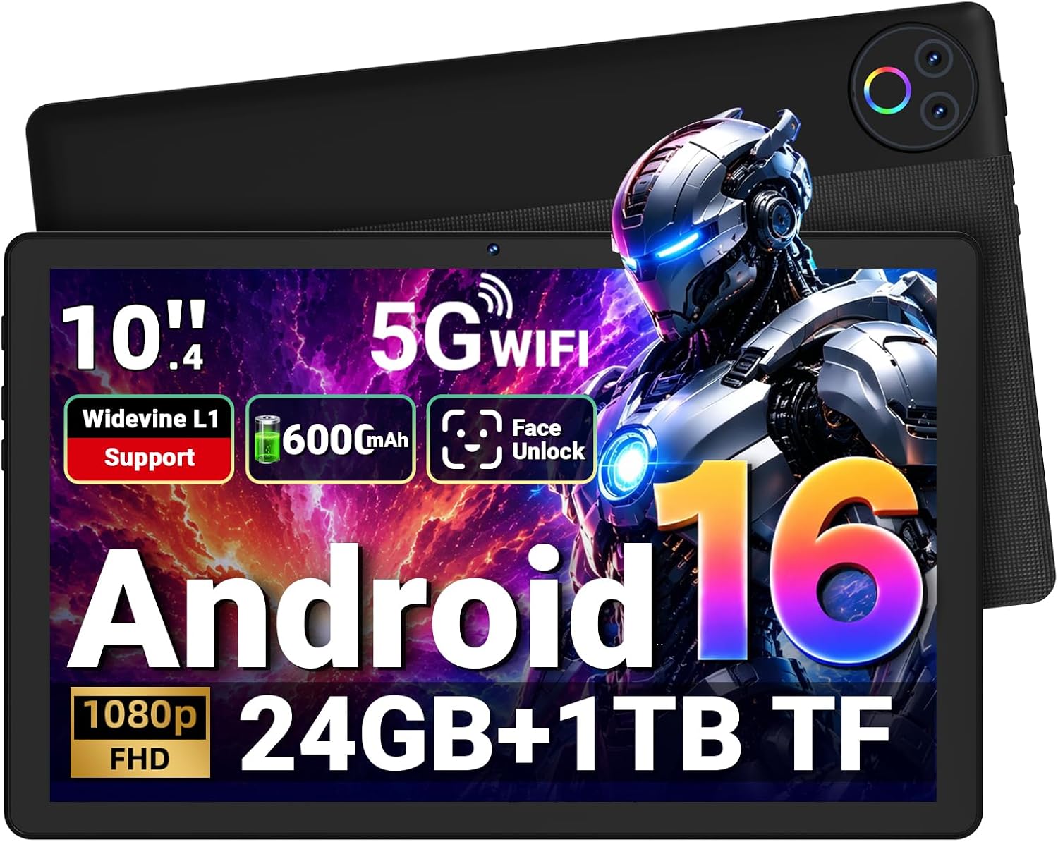 Detalle de Gleeso Tablet 10-Inch Android 16 with 24GB RAM, 1TB Expandable Storage and Face Unlock