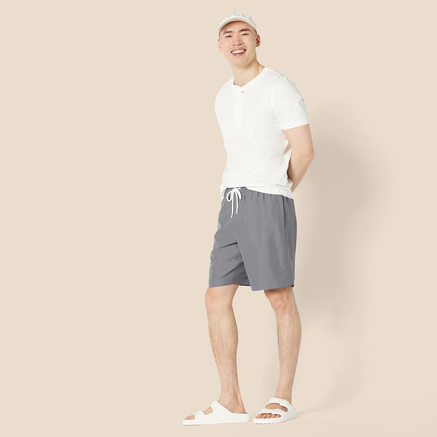 Detalle de Amazon Essentials Men's 9" Swim Trunks with Mesh Lining, Pockets, Drawstring Closure