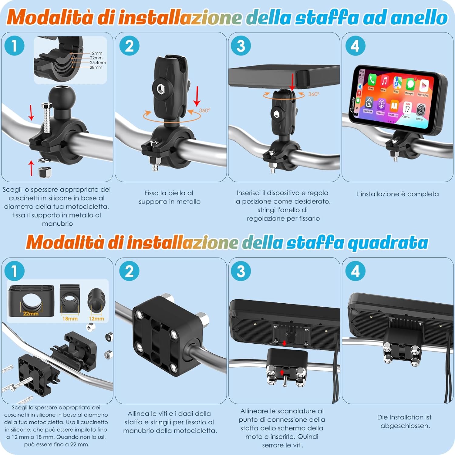 Thumbnail 3 de Carpuride W603 schermo CarPlay per moto da 6,3” wireless e Android Auto, touch impermeabile IP67 con audio BT e controllo vocale