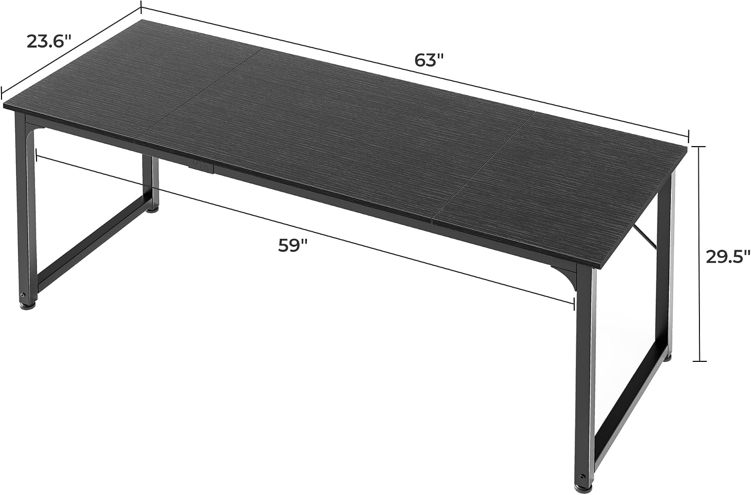 Detalle de Huuger 63-Inch Modern Desk, Black Metal Frame for Gaming and Writing