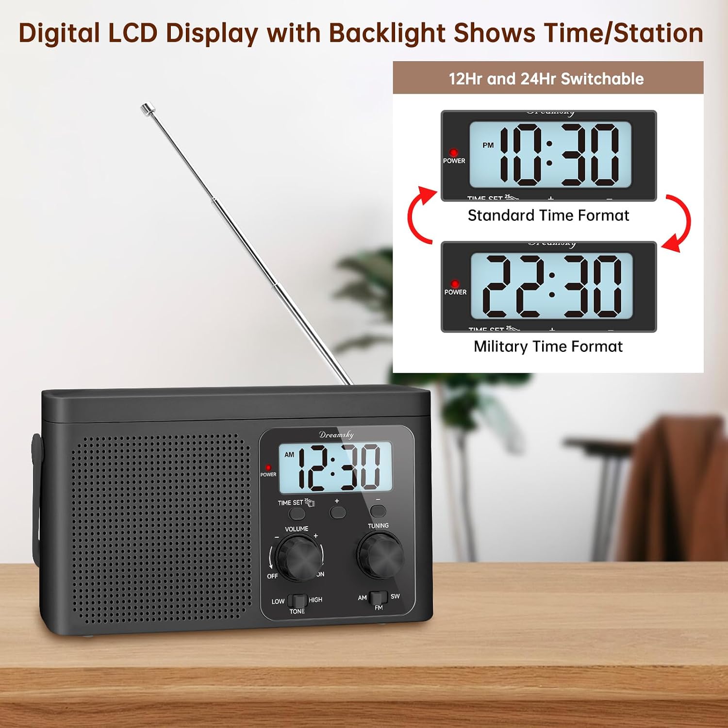 Thumbnail 3 de DreamSky d233dbf9-b61c-49b8-9f45-85951a54dca0 Portable AM/FM/SW Radio with LCD Clock