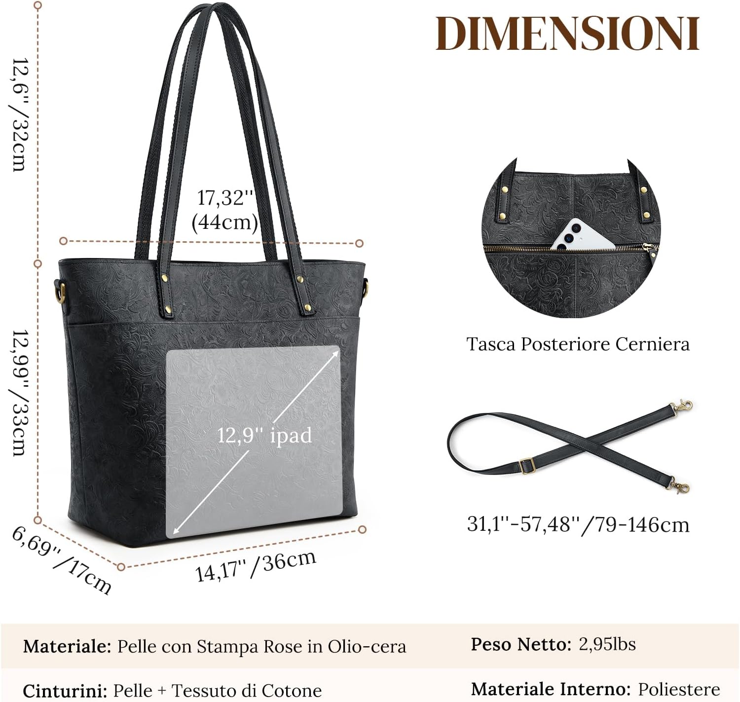 Thumbnail 2 de S-ZONE Borsa a tracolla in pelle Crazy Horse da donna, grande, con scomparti per laptop 14" e 15,6