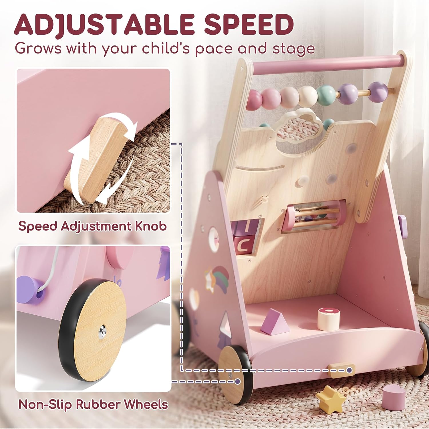 Detalle de Lehoo Castle BW-002 Unicorn Wooden Baby Walker with Adjustable Speed and Activity Center