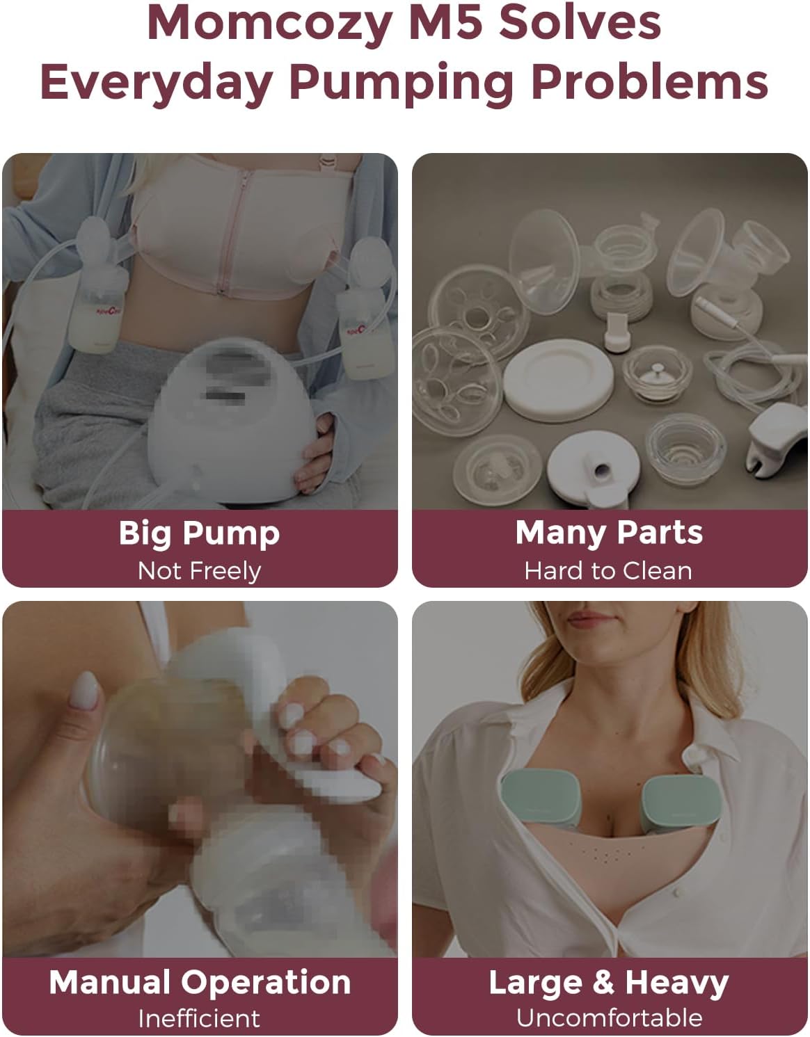 Detalle de Momcozy M5 Smart Breast Pump: APP‑Controlled, Wearable, Hands‑Free in Cozy Red
