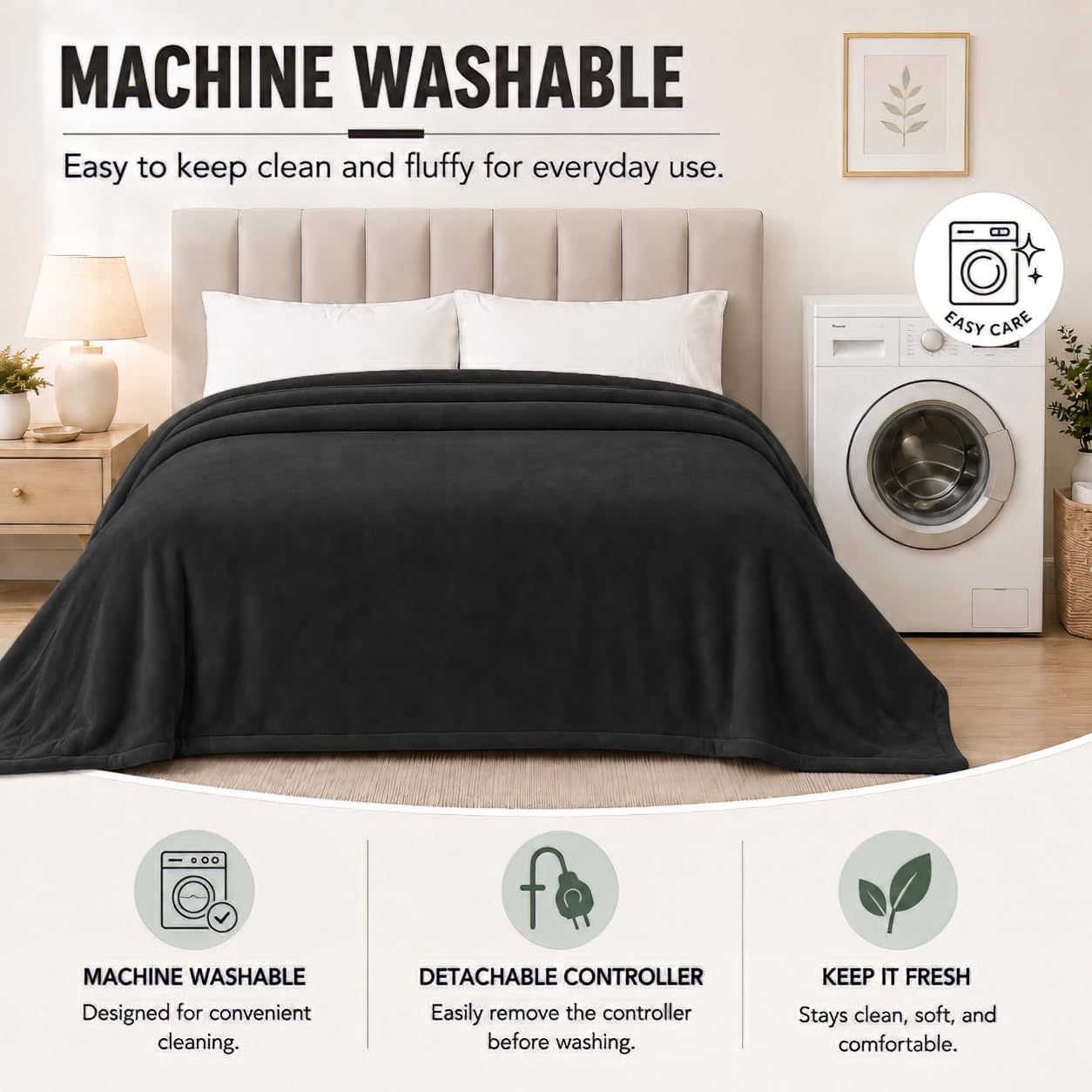 Detalle 2 de Ladung WDJ-EBA-BL-QS Electric Heated Blanket, Queen 84 × 90 in, Iron Gray