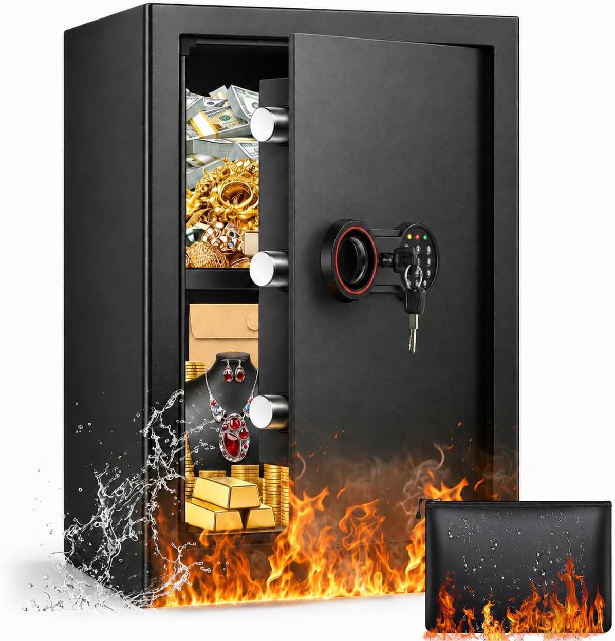 Detalle de 70L Großer Safe Tresor: Digitales Tresor mit Schlüssel, Alarm, Abnehmbarem Regal und Wand-/Schrankverankerung