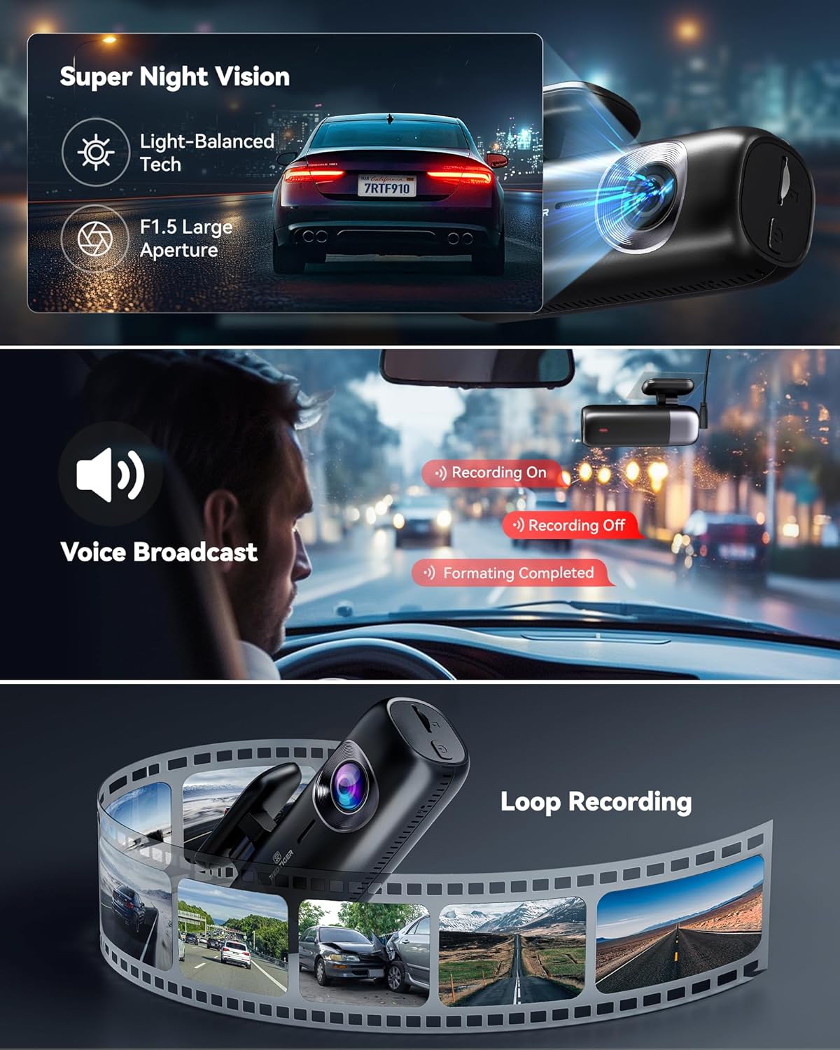 Thumbnail 5 de REDTIGER F9 Dash Cam 4K Front + 1080P Rear: Dual Recording with 5.8GHz WiFi, GPS and App Control