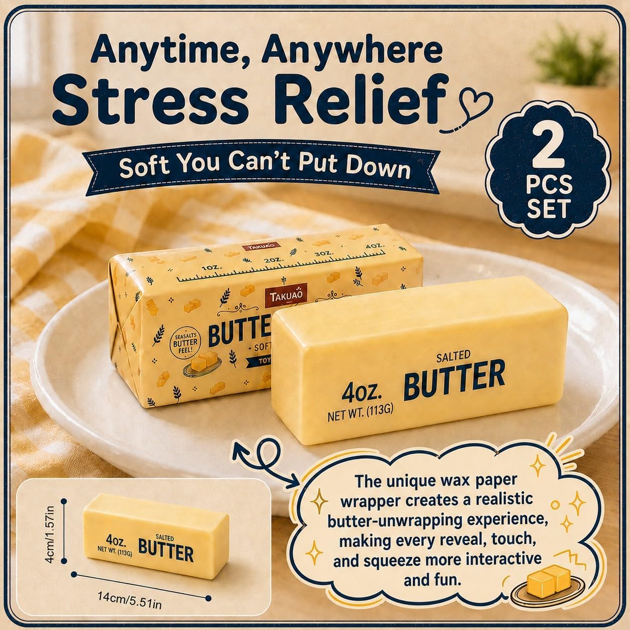 Detalle de 2PCS Butter Squishy – Slow Rising Butter Squishy Toy for Adults (5.5 Inch)