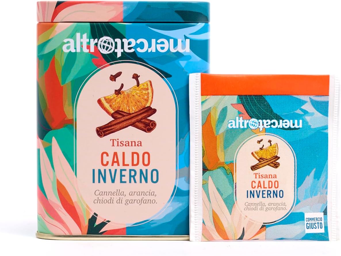 Detalle de ALTROMERCATO Tisana Caldo Inverno in lattina – mix cannella, arancia e chiodi di garofano, cofanetto regalo riutilizzabile