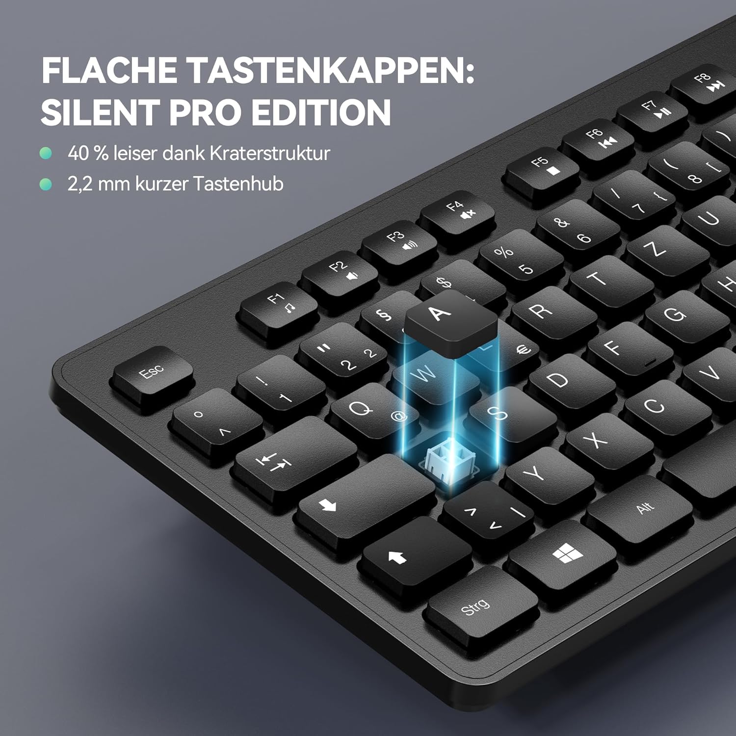 Thumbnail 2 de TECKNET kabelgebundene USB-Tastatur (Vollgröße) mit Nummernblock, QWERTZ, spritzwassergeschützt – leise Tasten