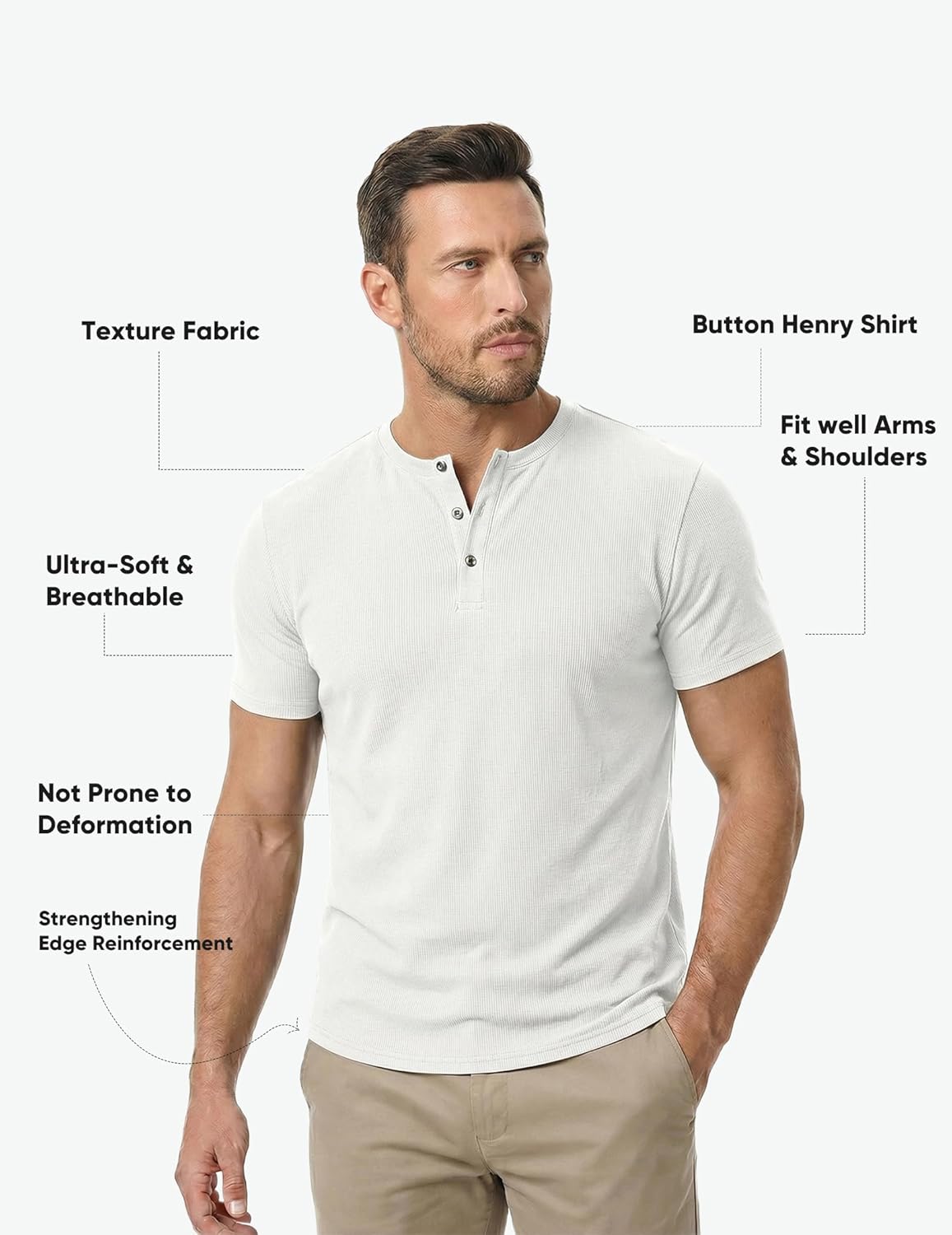 Thumbnail 3 de JMIERR Men's Muscle Slim Henley Shirts – Longline Crewneck Tee with Button