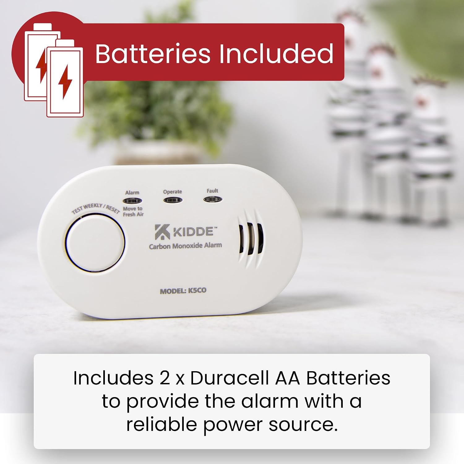 Detalle de Kidde 5CO Carbon Monoxide Alarm and Detector with AA Batteries – 10 Year Sensor Life