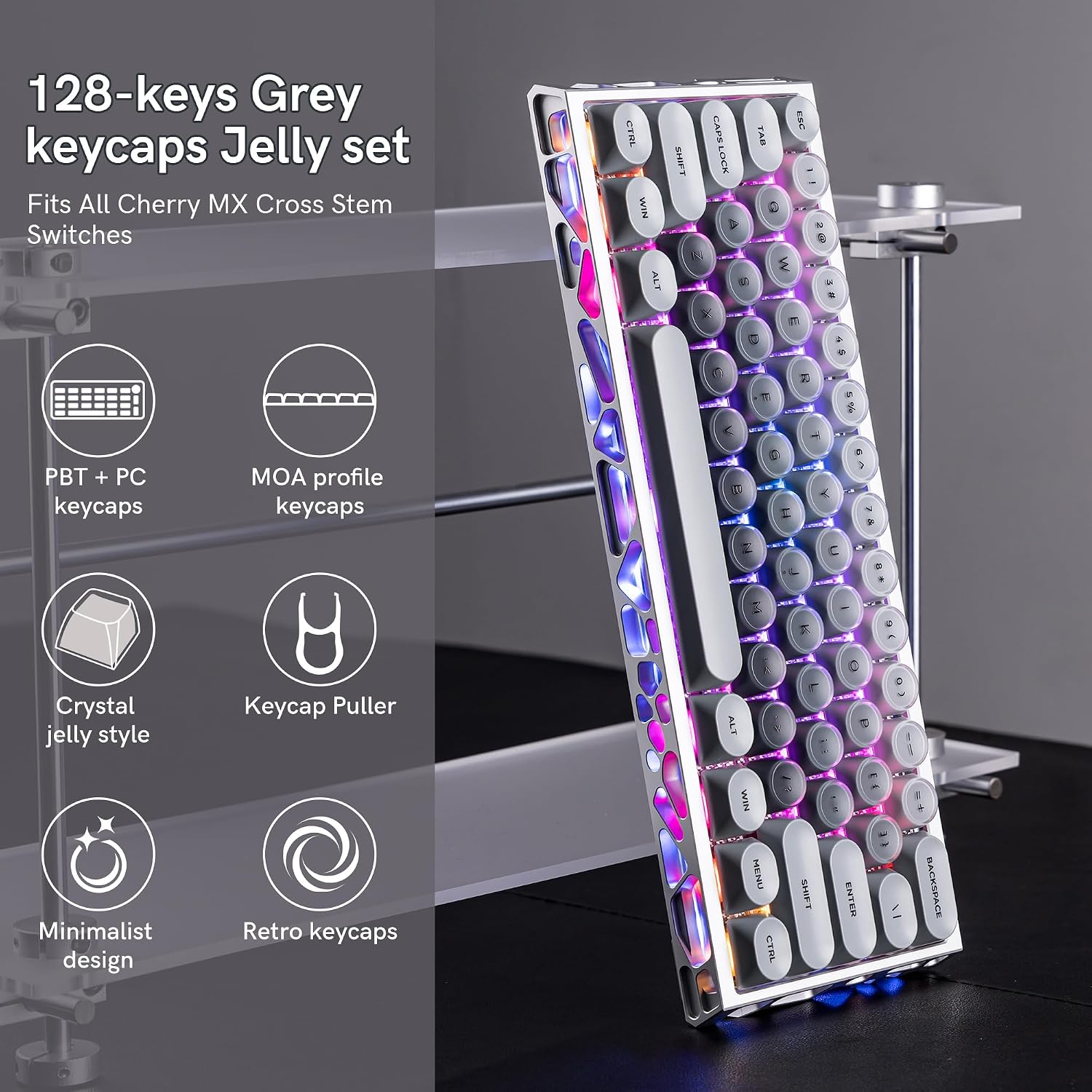Thumbnail 4 de dagaladoo Grey MOA Jelly Keycaps, 128-Key PBT and PC Dye-Sublimation Set