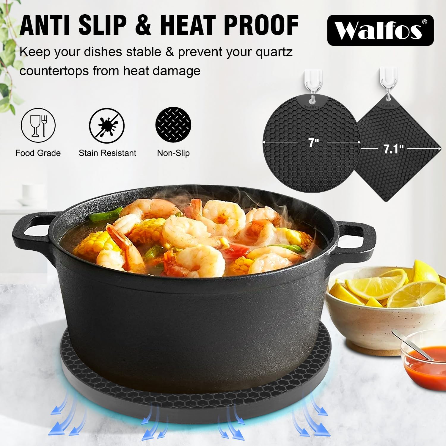 Detalle de Walfos Silicone Trivet Mats 7.1-inch