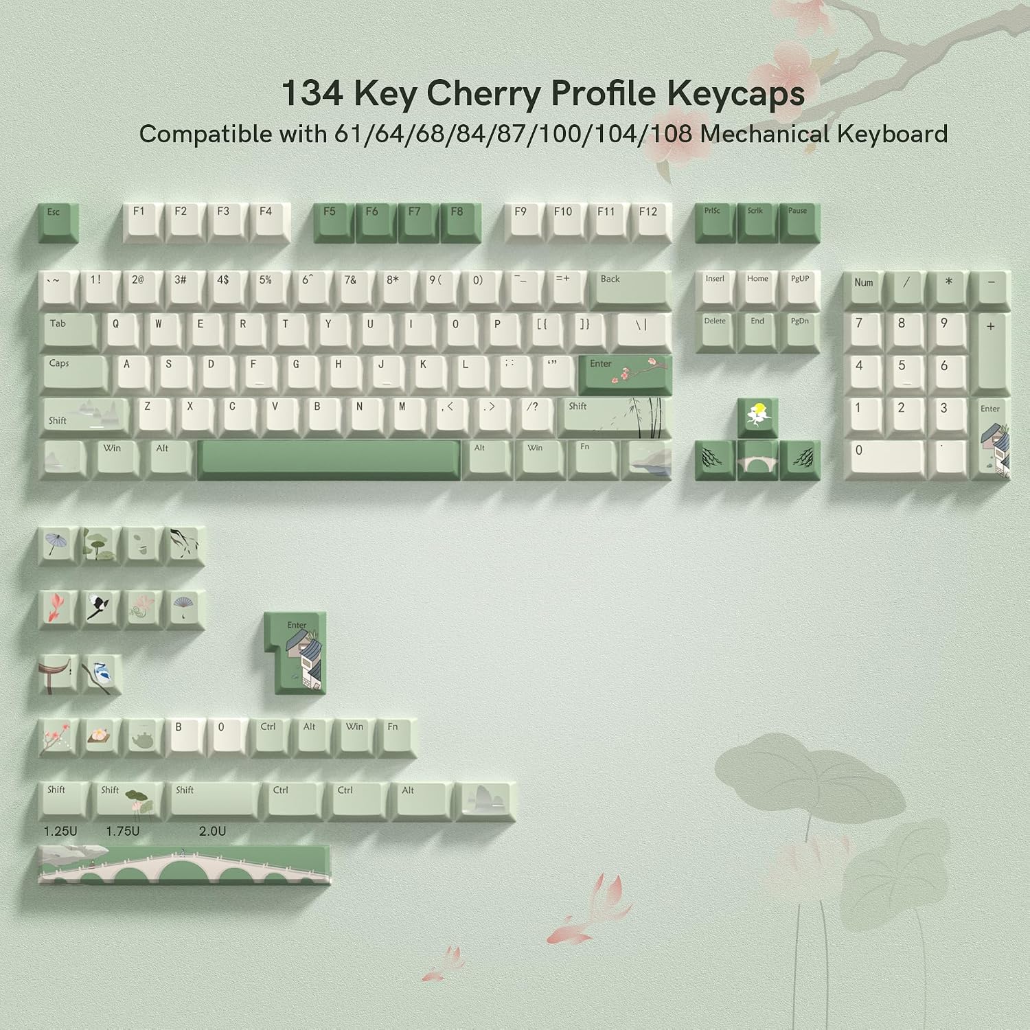 Detalle de dagaladoo Matcha Green PBT Keycap Set, Cherry Profile, 134 Keys