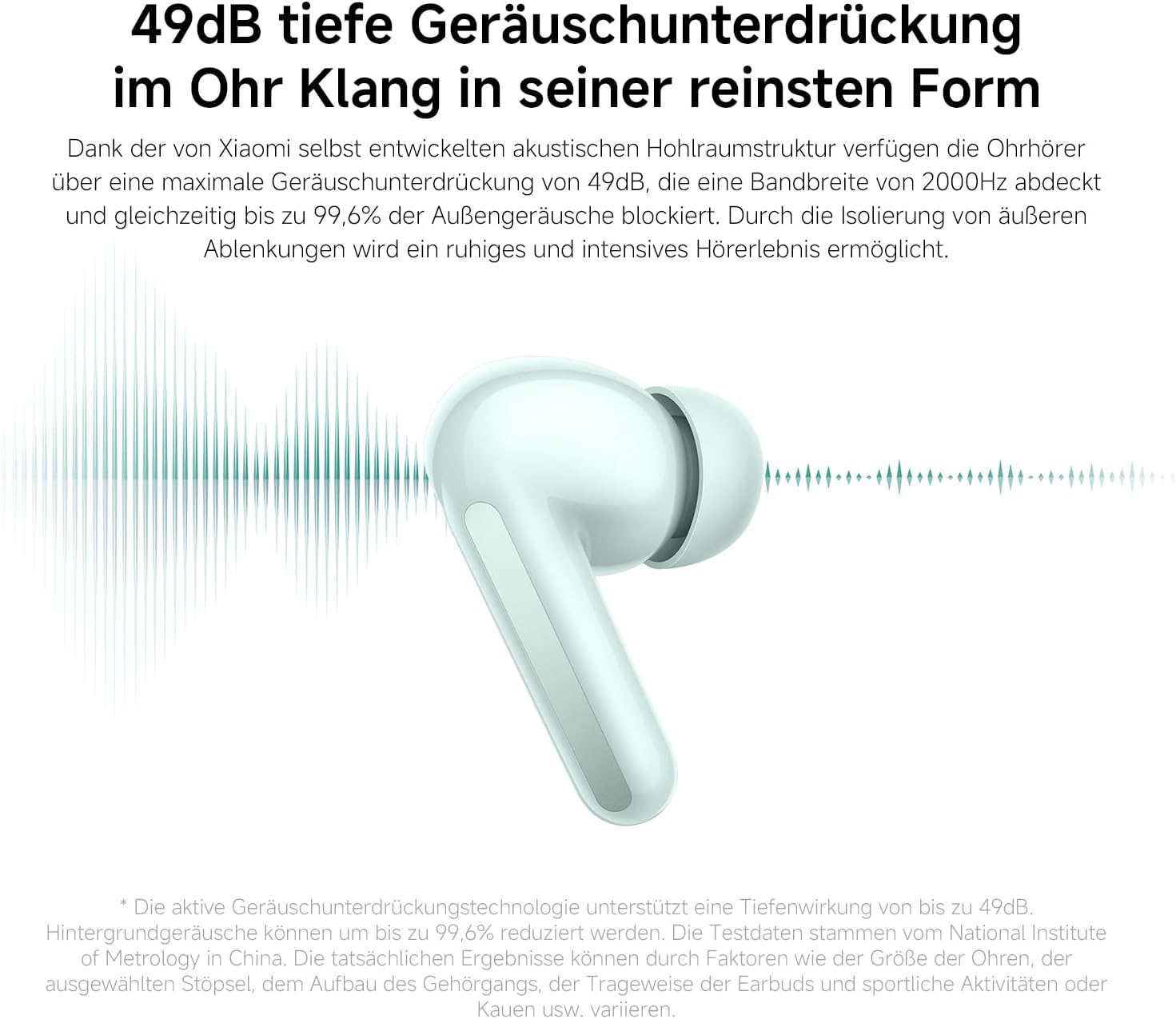 Detalle de Xiaomi Redmi Buds 6 kabellose In-Ear-Kopfhörer mit Dual-Treiber, bis 49 dB aktiver Geräuschunterdrückung (IP54) – Weiß