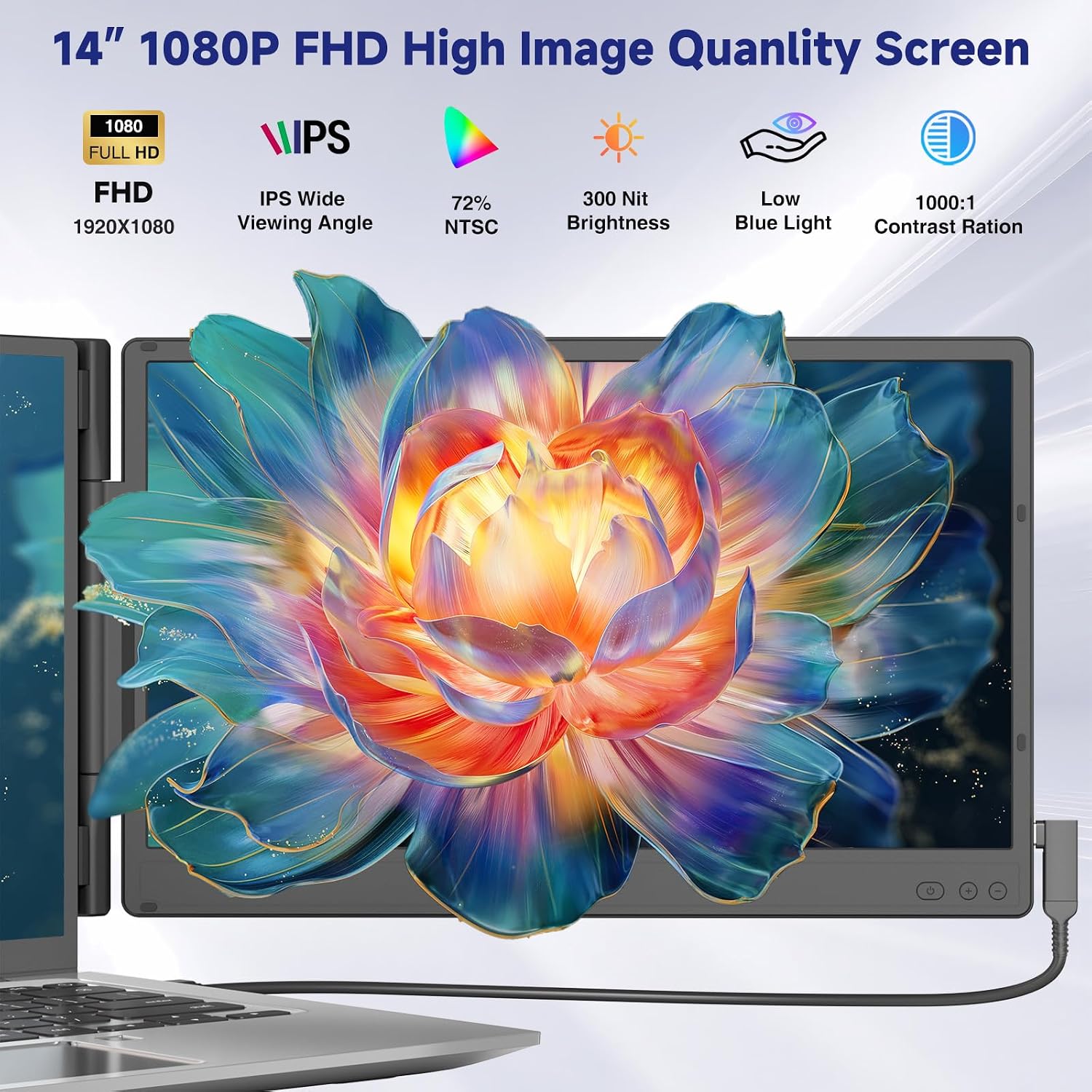 Detalle 2 de Siaviala 14-inch FHD 1080P IPS Dual Screen Laptop Extender (Portable monitor for 13–17.3-inch laptops)