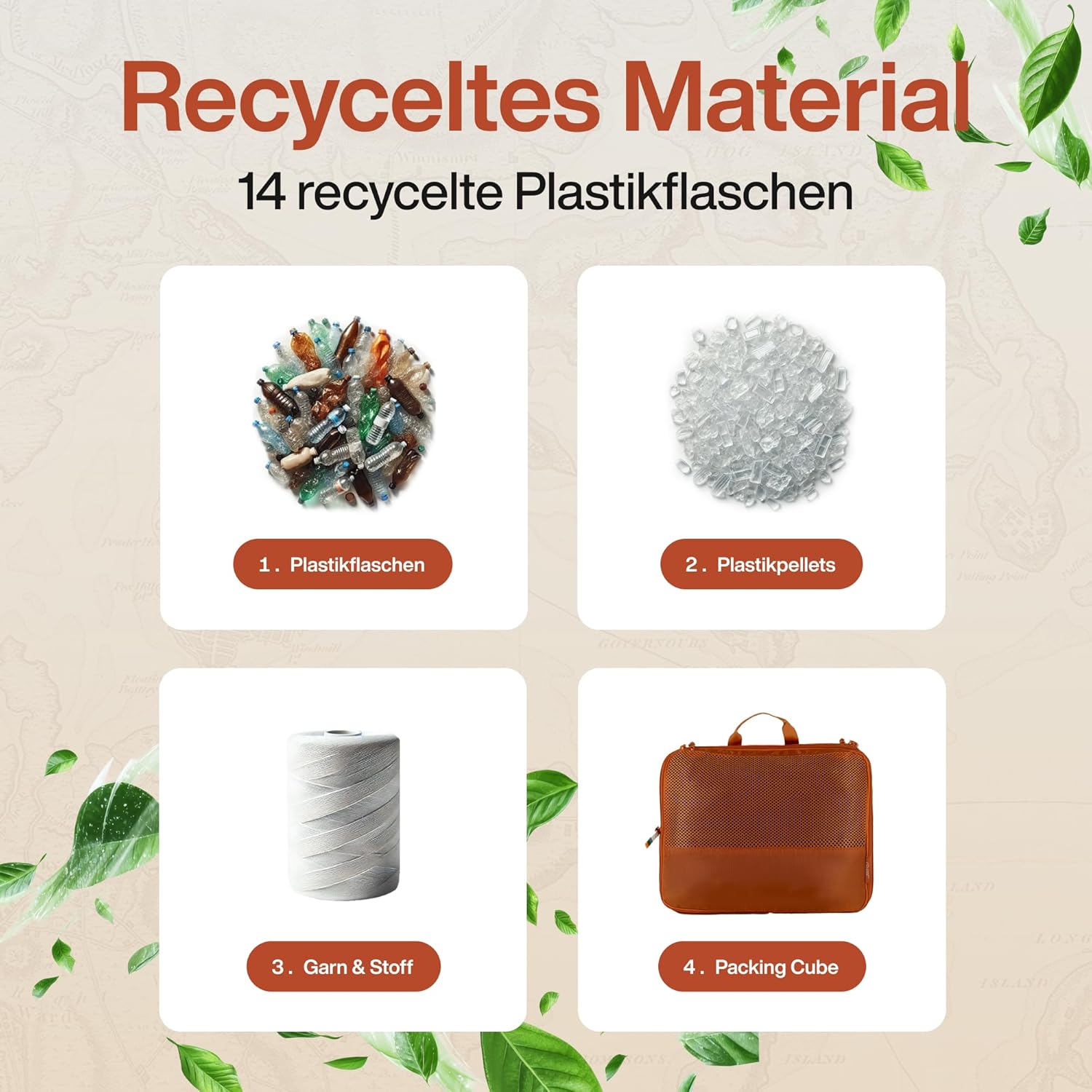 Detalle de TRAVEL DUDE Packwürfel Set mit Kompression – 7-teiliges Set aus recycelten Plastikflaschen, Burnt Orange