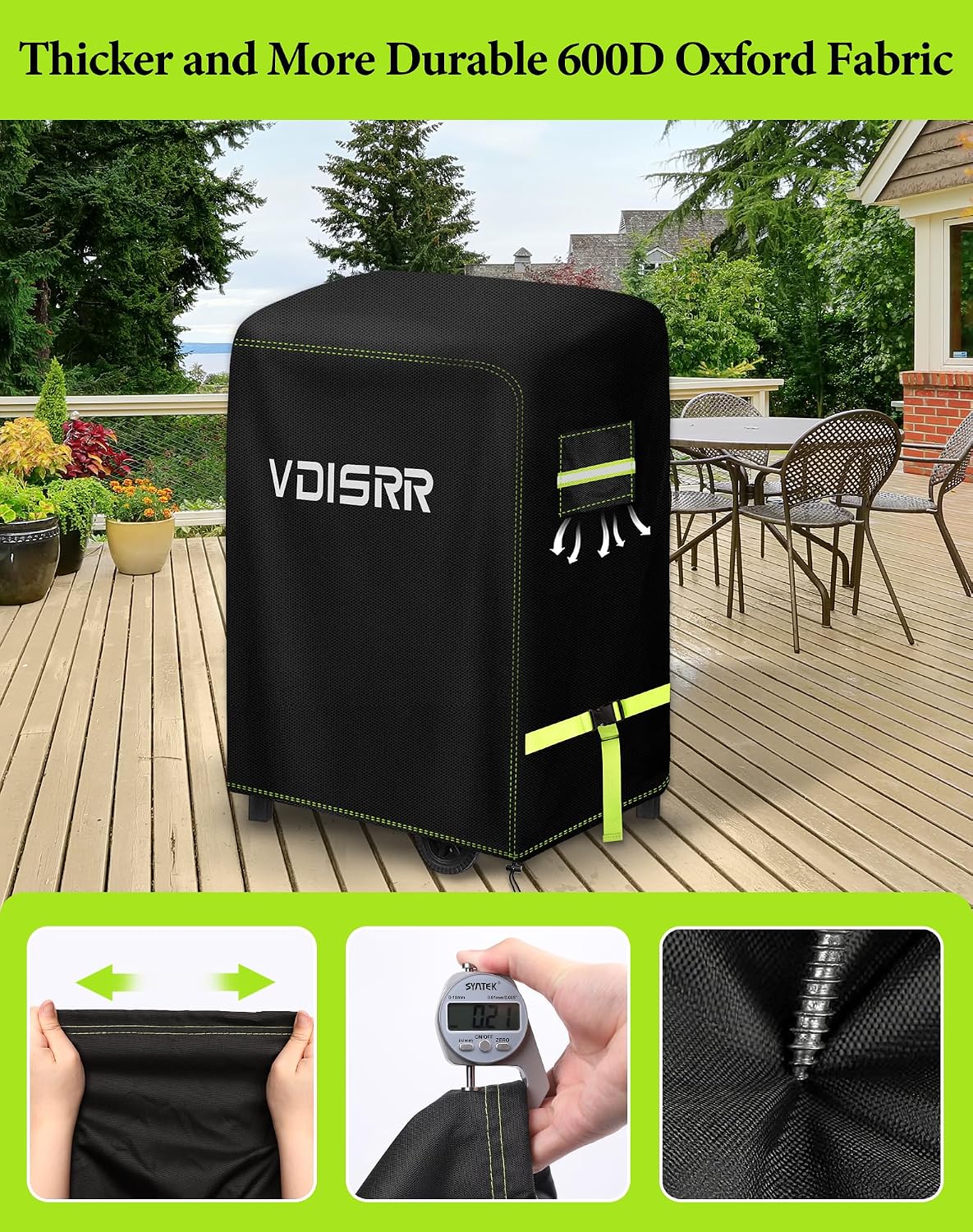 Detalle de VDISRR Copertura Barbecue da Esterno 90x70x110 cm – Oxford 600D, Impermeabile, Antivento
