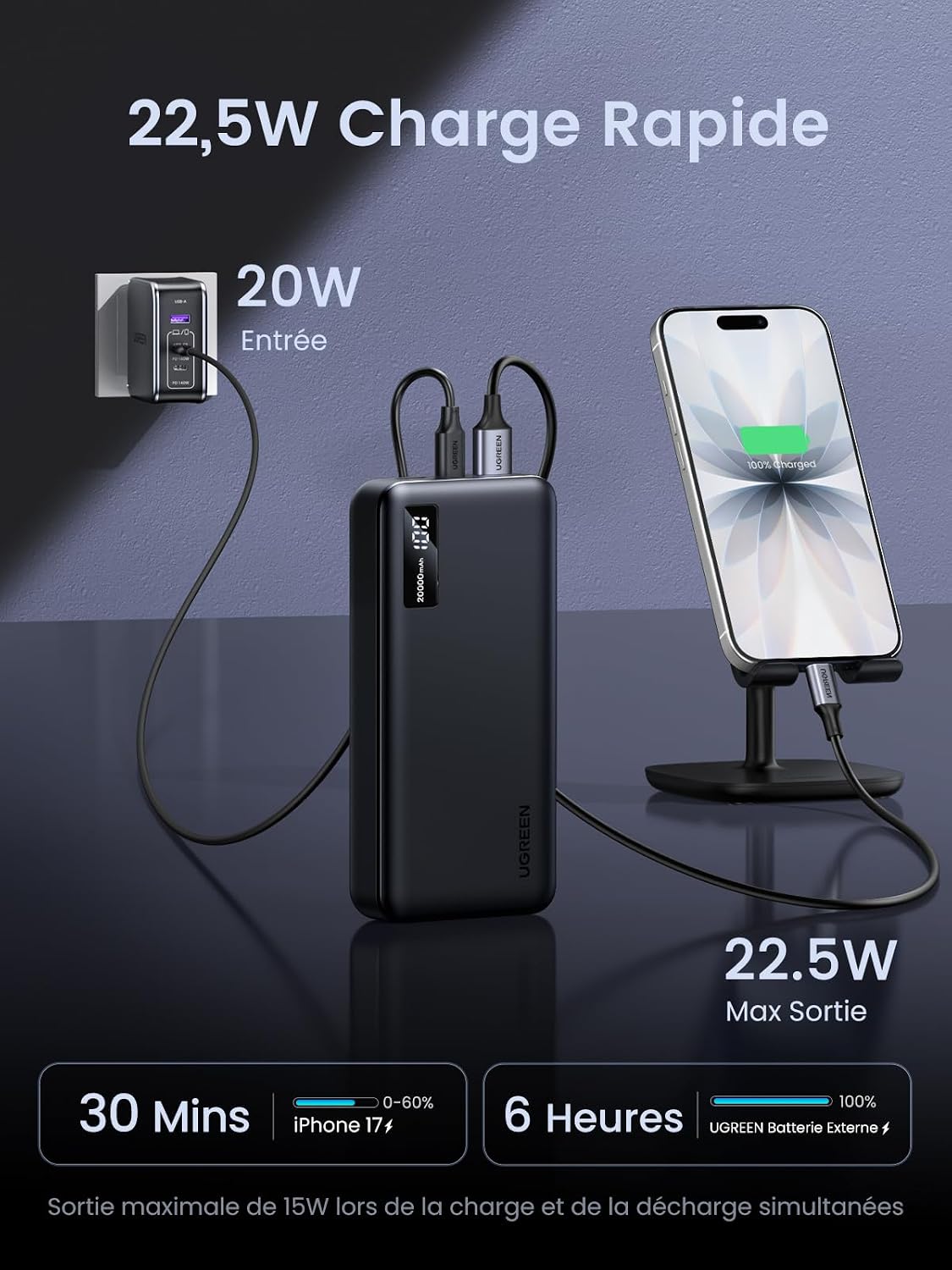 Detalle 1 de UGREEN Batterie Externe 20000mAh