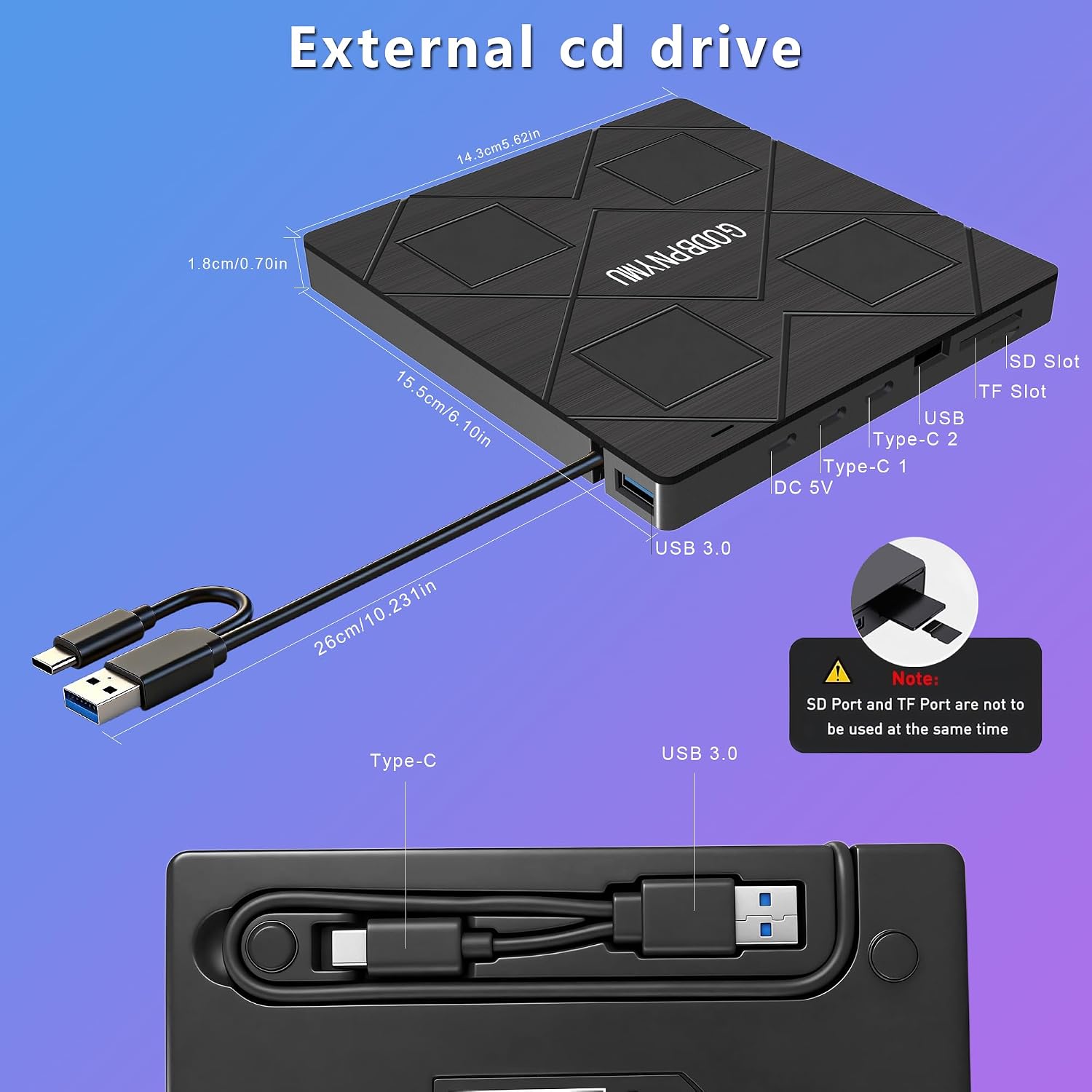 Thumbnail 2 de GODBPNYMU bt638 External Blu-ray Drive, 8-in-1 USB-C Hub & Card Reader