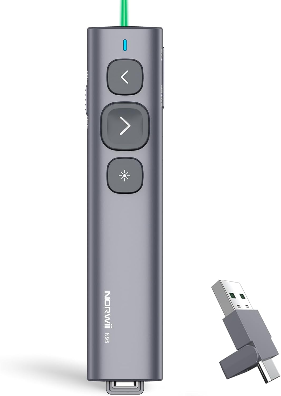 Detalle de Norwii N95 Presentation Clicker with USB-A&C Receiver: Practical wireless presenter for larger rooms