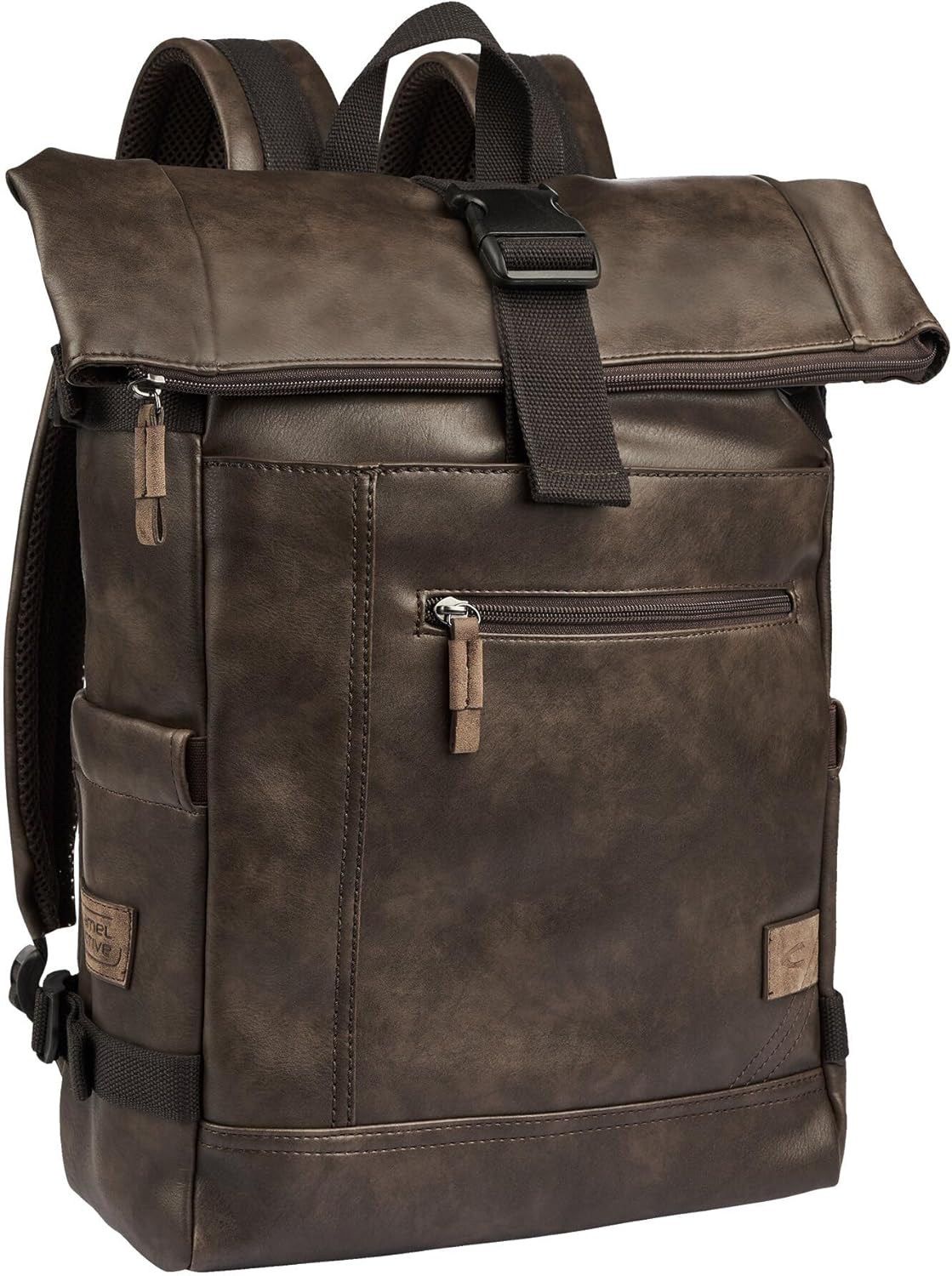Detalle de camel active Herren Rucksack mit strukturierter Optik – Braun, Rolltop, 21 L
