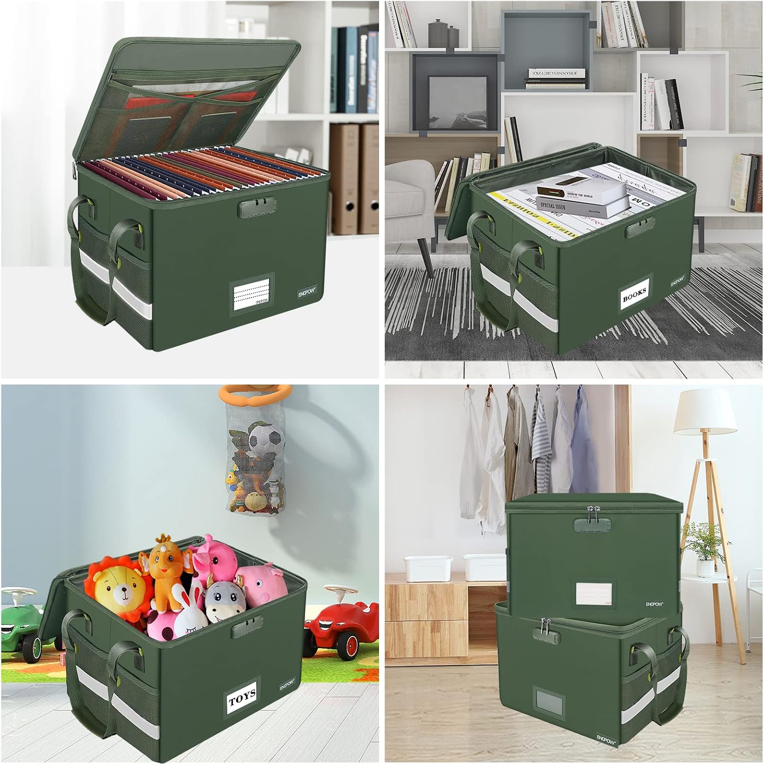 Detalle 2 de ENGPOW EG0021 Fireproof File Box with Combination Lock, Collapsible, Green